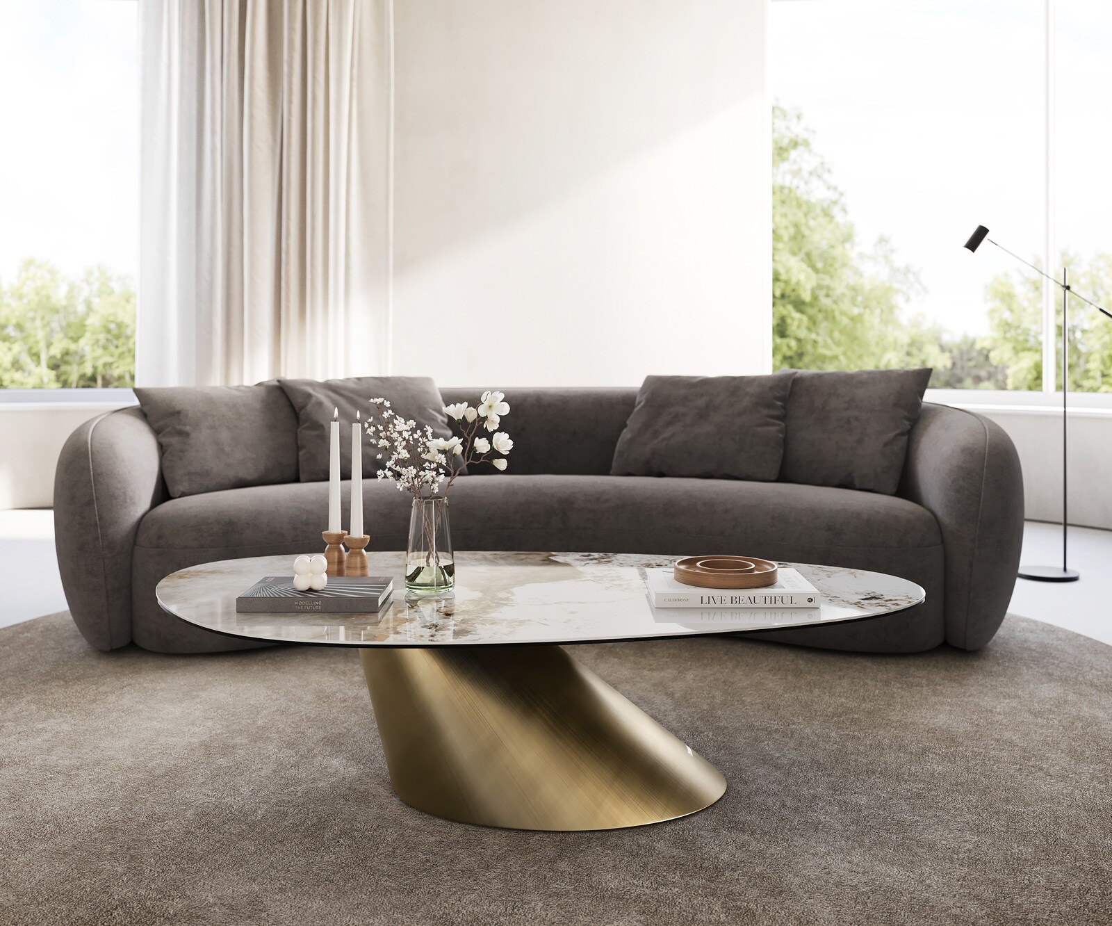Couchtisch Edge Oval 140x75 cm Keramik Minas Melange Conis Metallic Gold 1