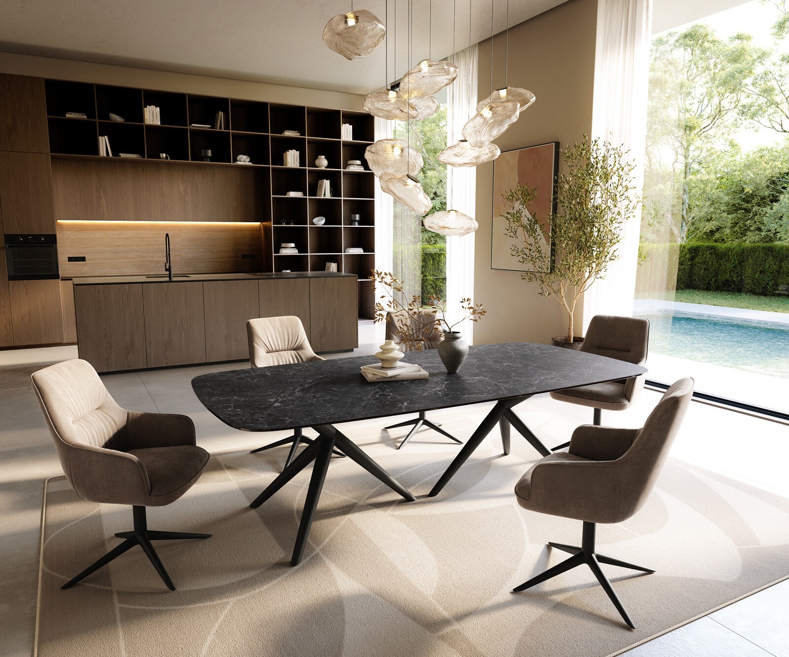 Esstisch Edge Boot 240x120 cm Keramik Laminam® Nero Greco Anthrazit Estelar rund Metall Schwarz 6