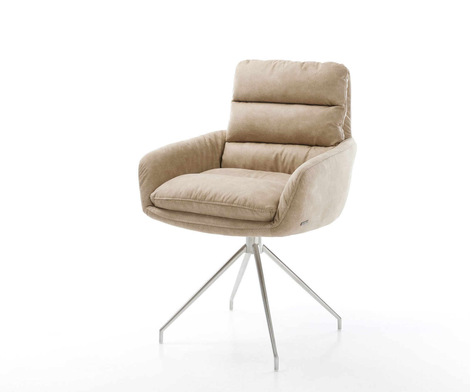 Esszimmerstuhl Abelia-Flex mit Armlehnen Mikrofaser Beige Vintage Kreuzgestell konisch Edelstahl