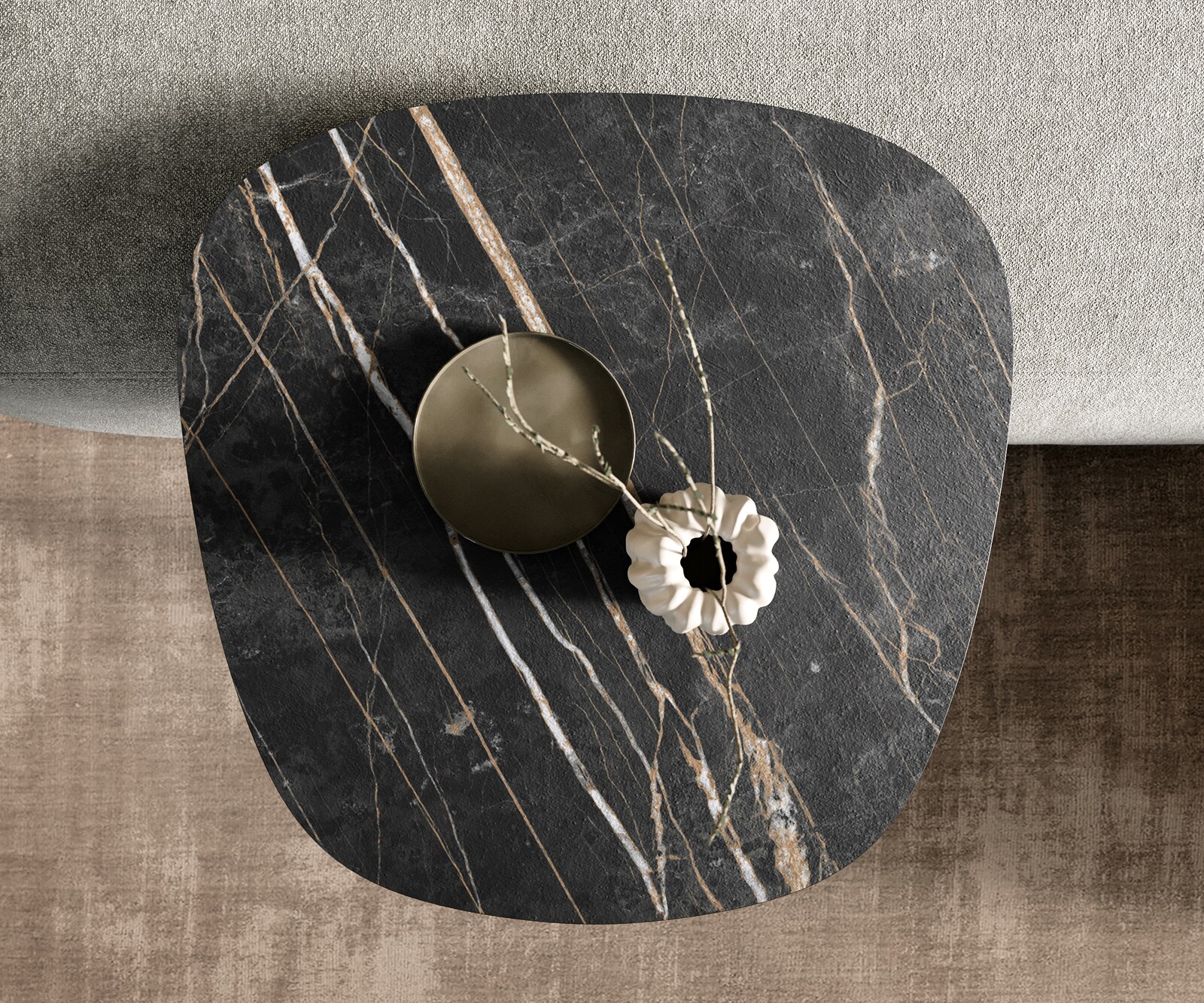 Couchtisch Edge Boot 60x60 cm Keramik Laminam® Noir Desir Braun Eleny Edelstahl gebürstet 3