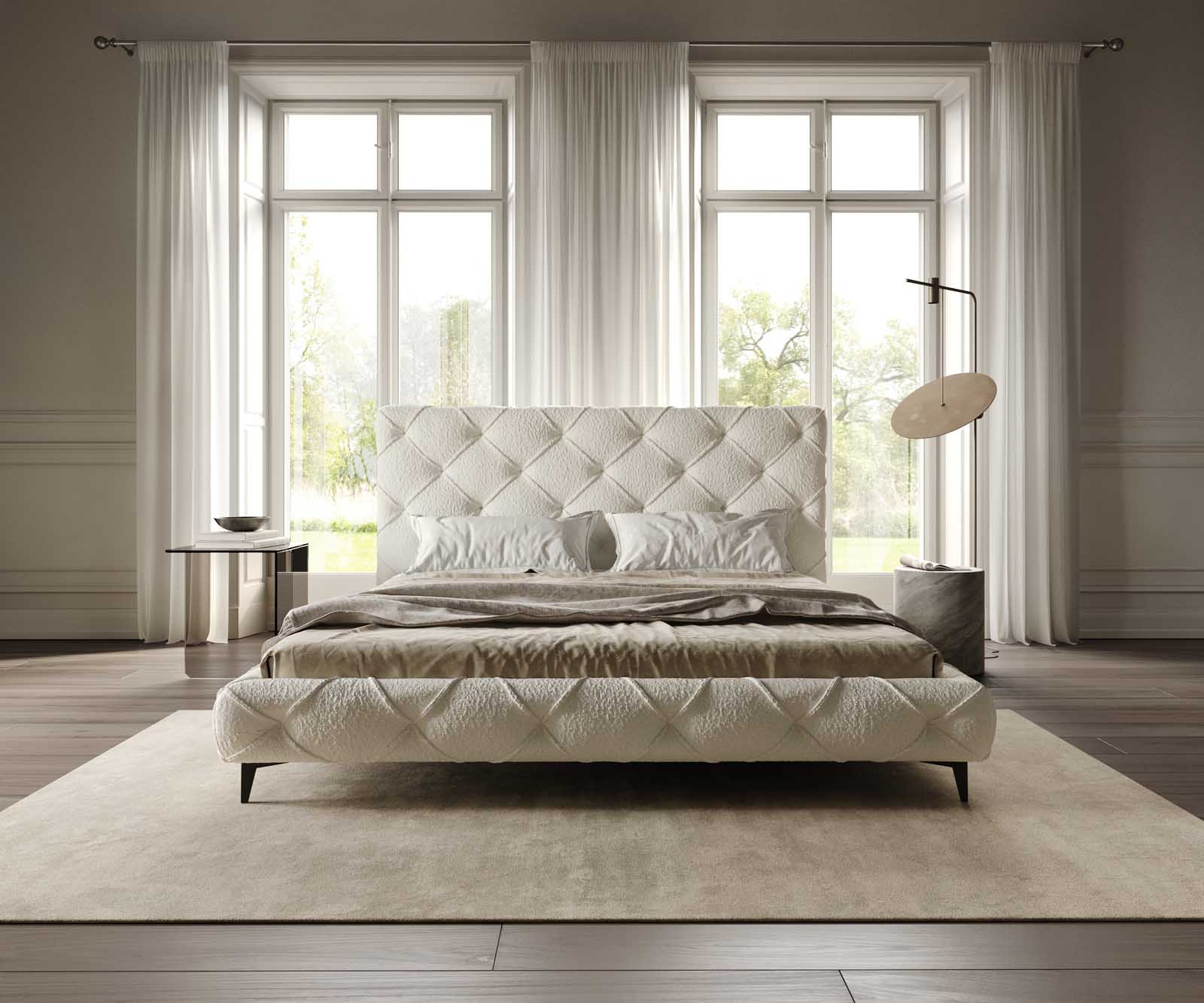 Polsterbettgestell Nayara 180x200 cm Bouclé Creme-Weiß 1