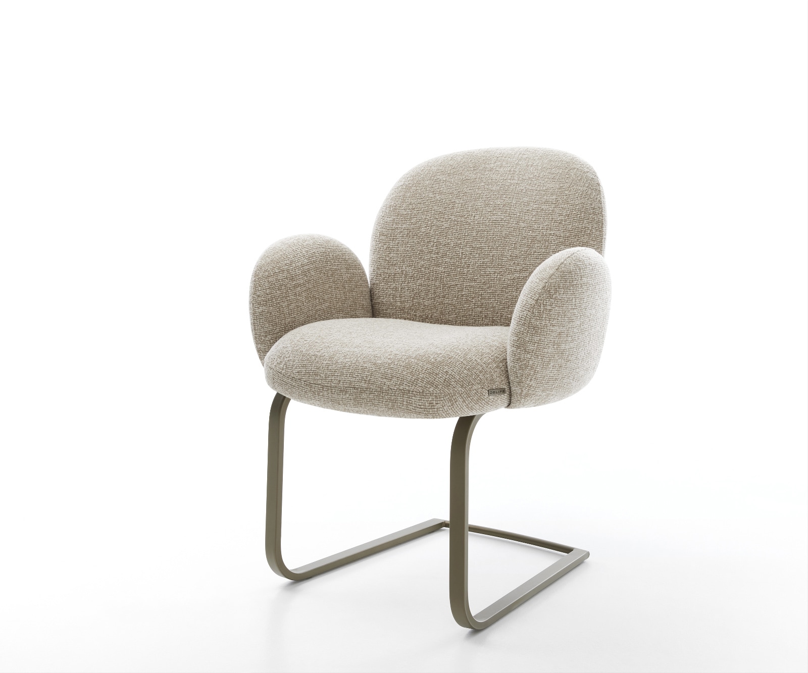 Freischwinger Nube-Flex mit Armlehnen Webstoff Soft Beige Freischwinger flach Effektfinish Titan Taschenfederkern