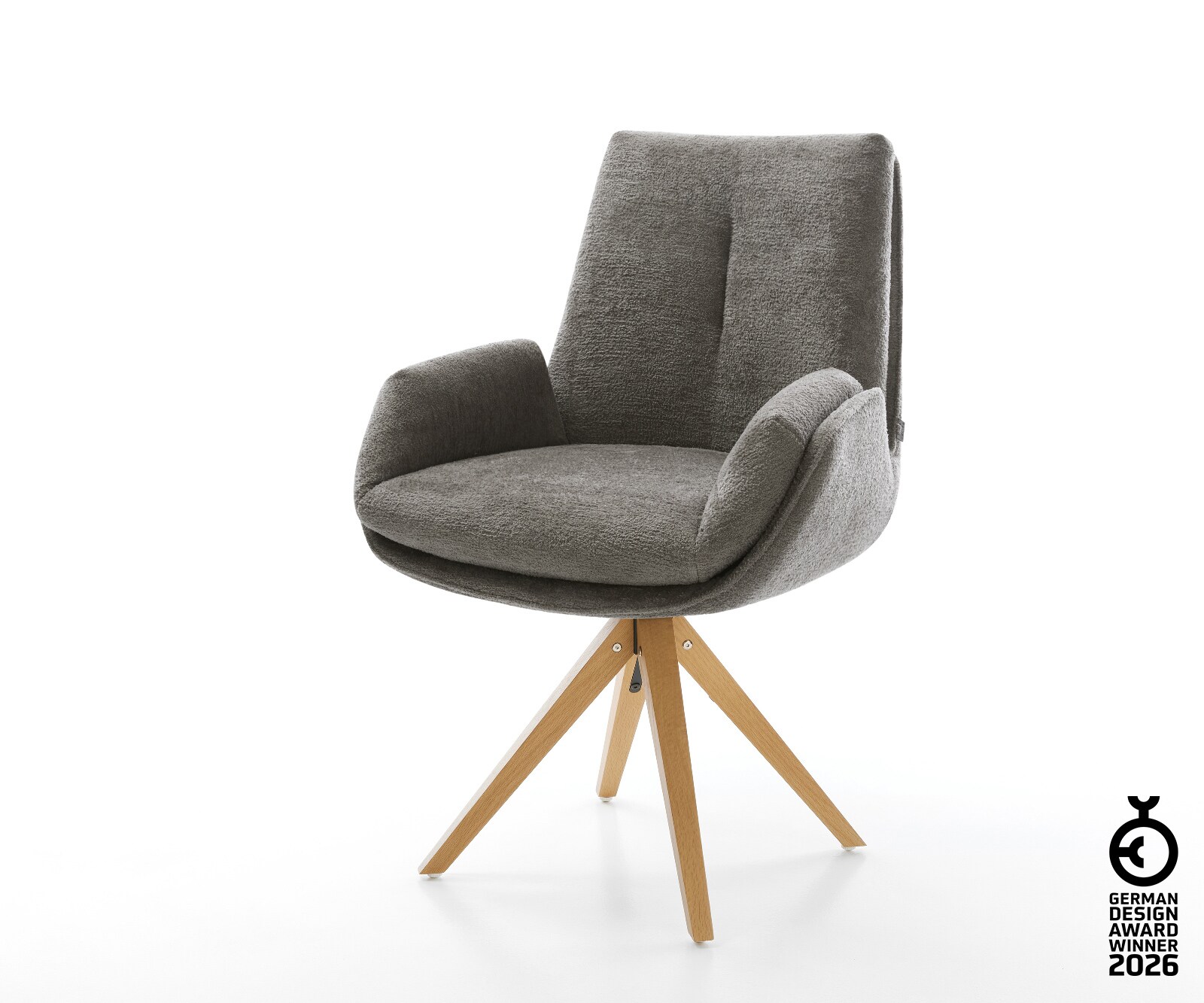 Drehstuhl Clea-Flex Bouclé Soft Schlamm Holzgestell kantig Natur 180° drehb günstig online kaufen