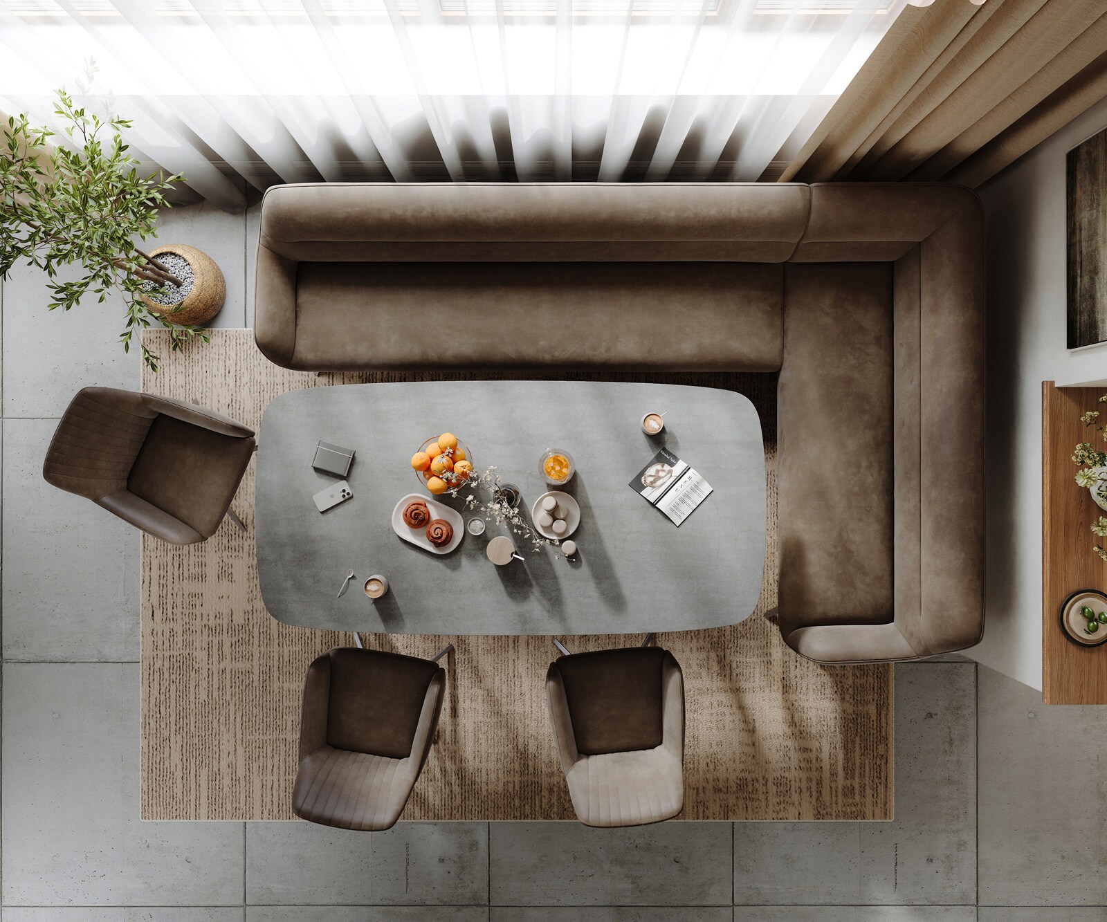 Esszimmerbank Taya-Flex 285x190 cm Mikrofaser Taupe Vintage Kreuzgestell kantig Graphit Taschenfederkern Links 6