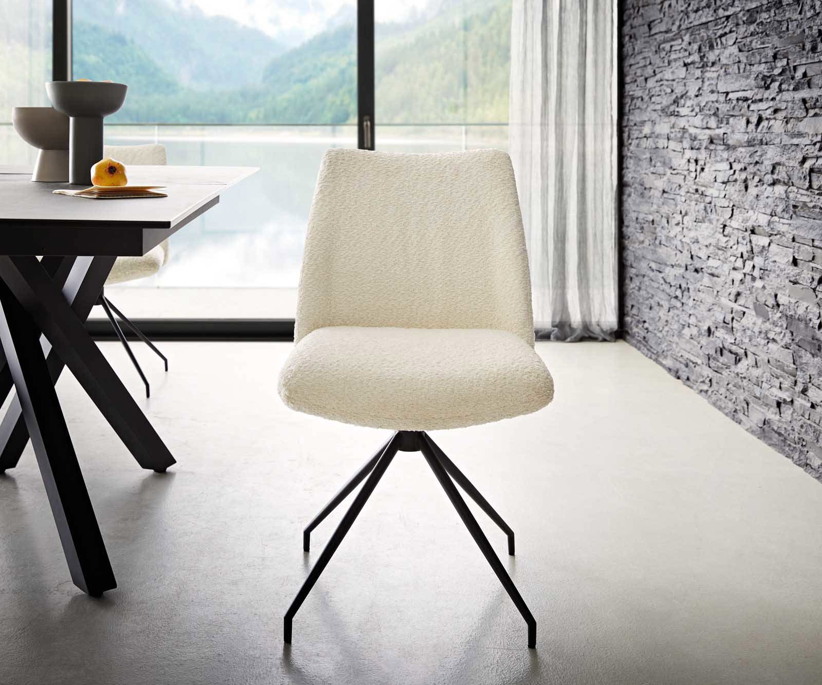 Drehstuhl Elso-Flex Bouclé Weiß Kreuzgestell konisch Schwarz 180° drehbar Taschenfederkern 1