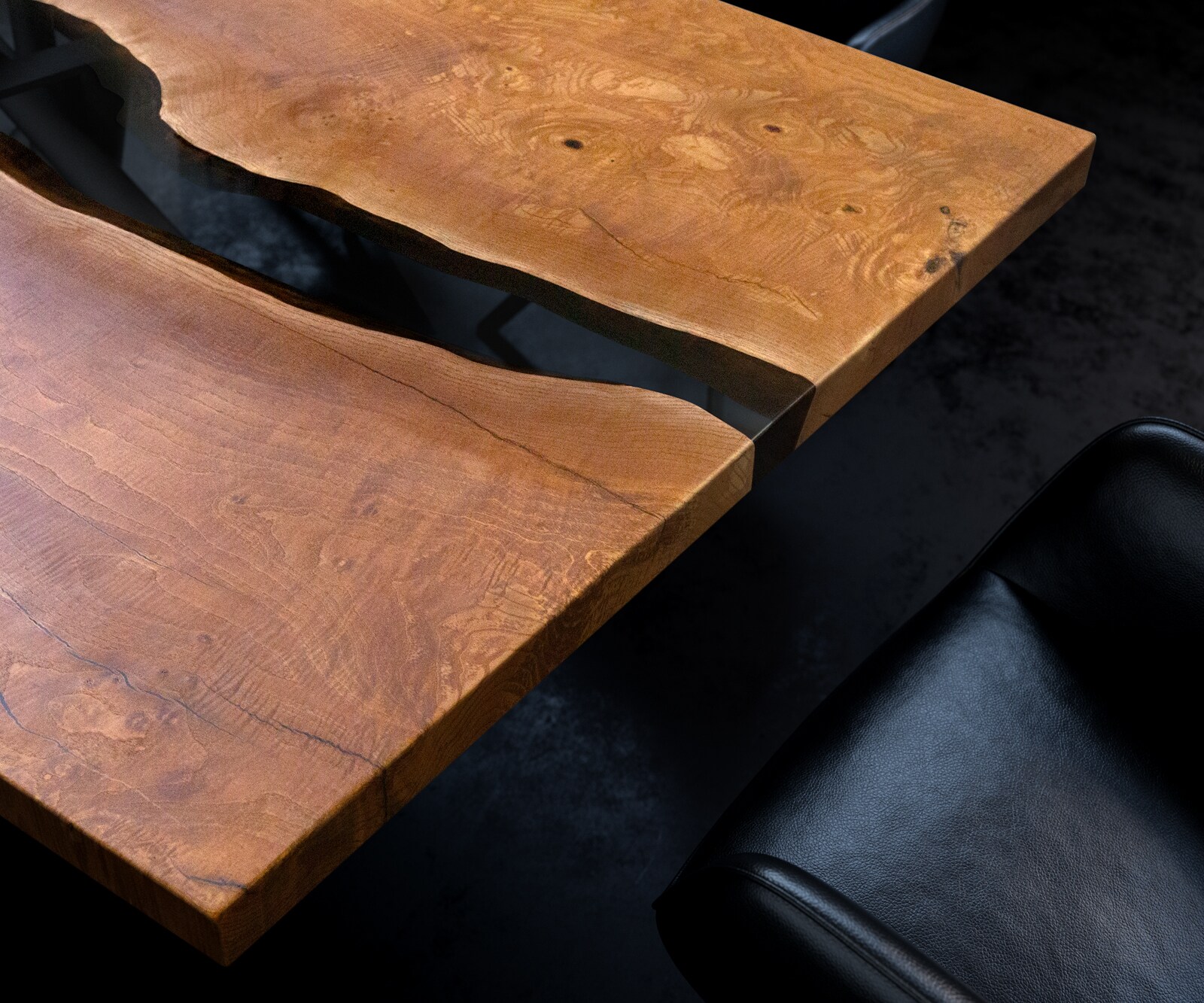 Tischplatte Esche Braun 200 cm Epoxid Schwarz-Transparent Unikat Nr. 32330 4