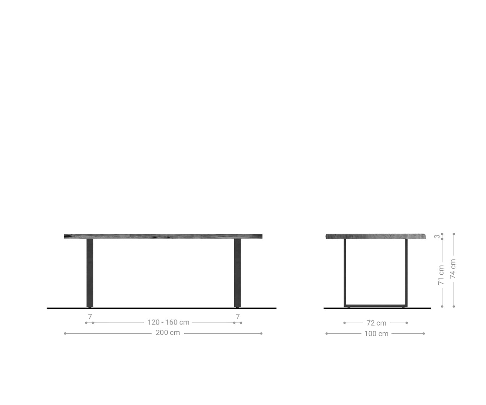 Esstisch Edge 200x100 Eiche Natur Kufe Schwarz Live-Edge 7