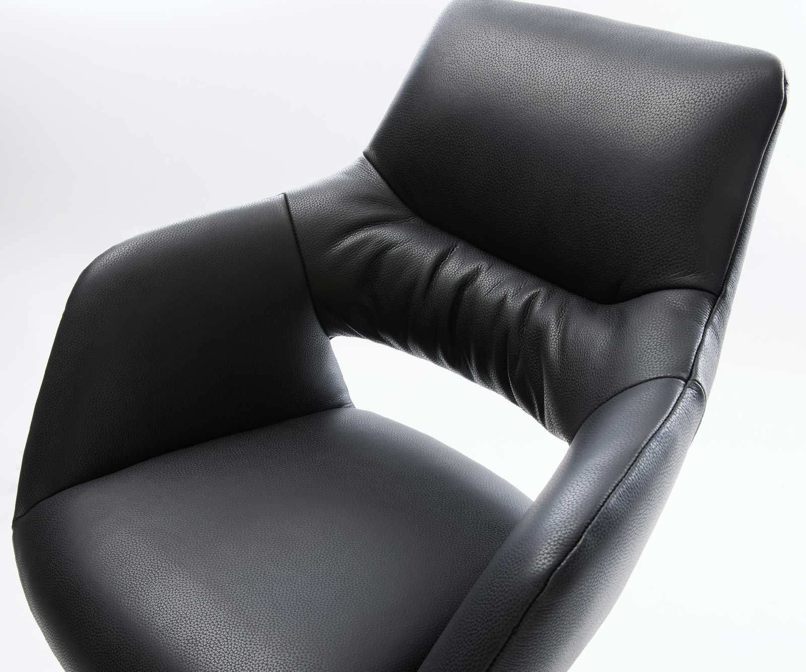 Barstuhl Yago-Flex Echt-Leder Schwarz Drehfuß höhenverstellbar Metall Schwarz drehbar Taschenfederkern 3