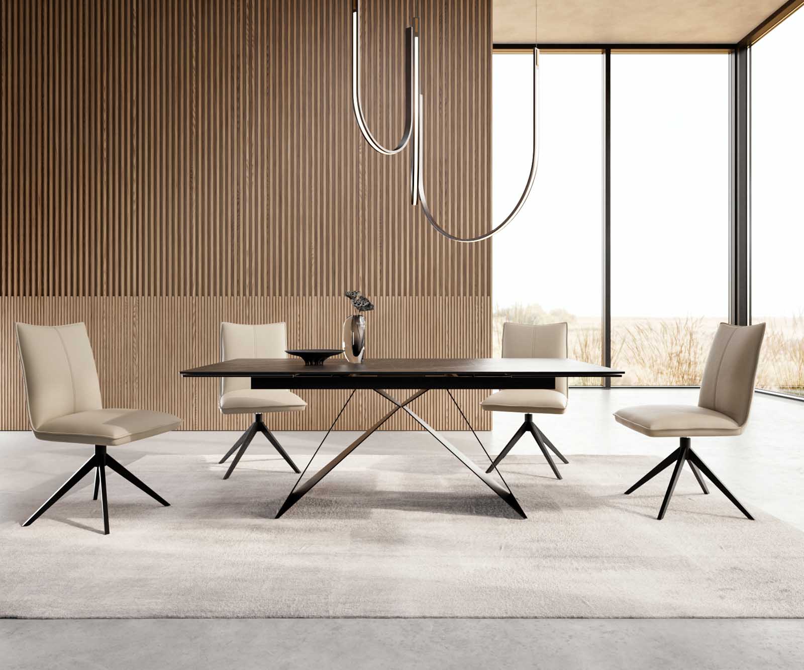 Esstisch Edge 200-300x100 Keramik Laminam®Noir Desir Braun V-Gestell Flachstahl Schwarz ausziehbar 4