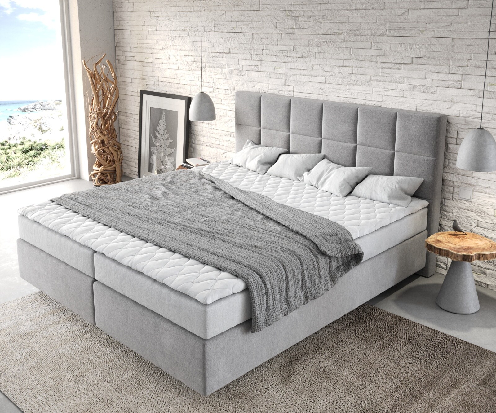 Boxspringbett Dream-Fine 180x200 cm Mikrofaser Grau mit Matratze und Topper 3