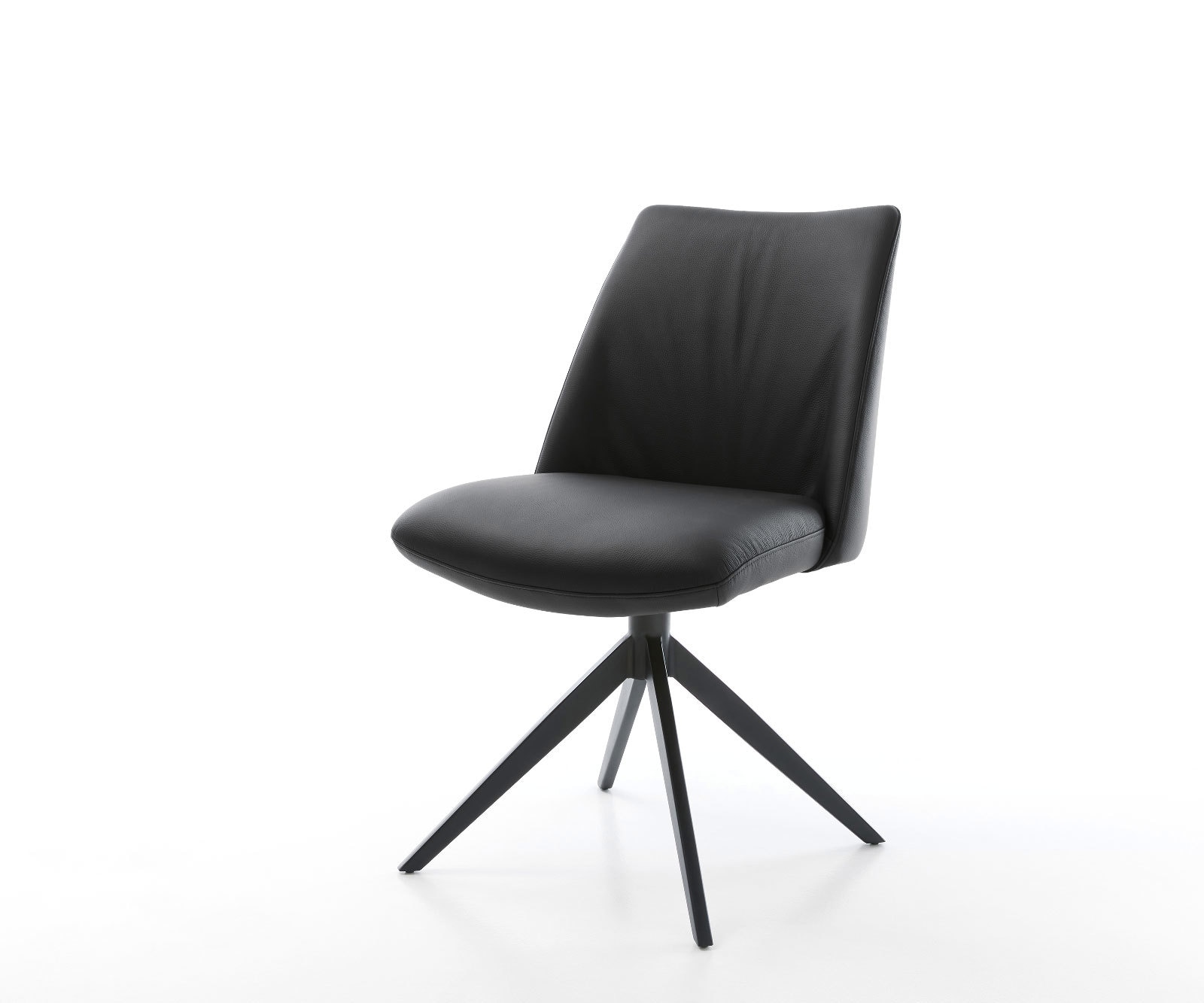 Delife Drehstuhl Elso-Flex Echt-Leder Schwarz Kreuzgestell Breit Schwarz 360° Drehbar Wippfunktion Taschenfederkern