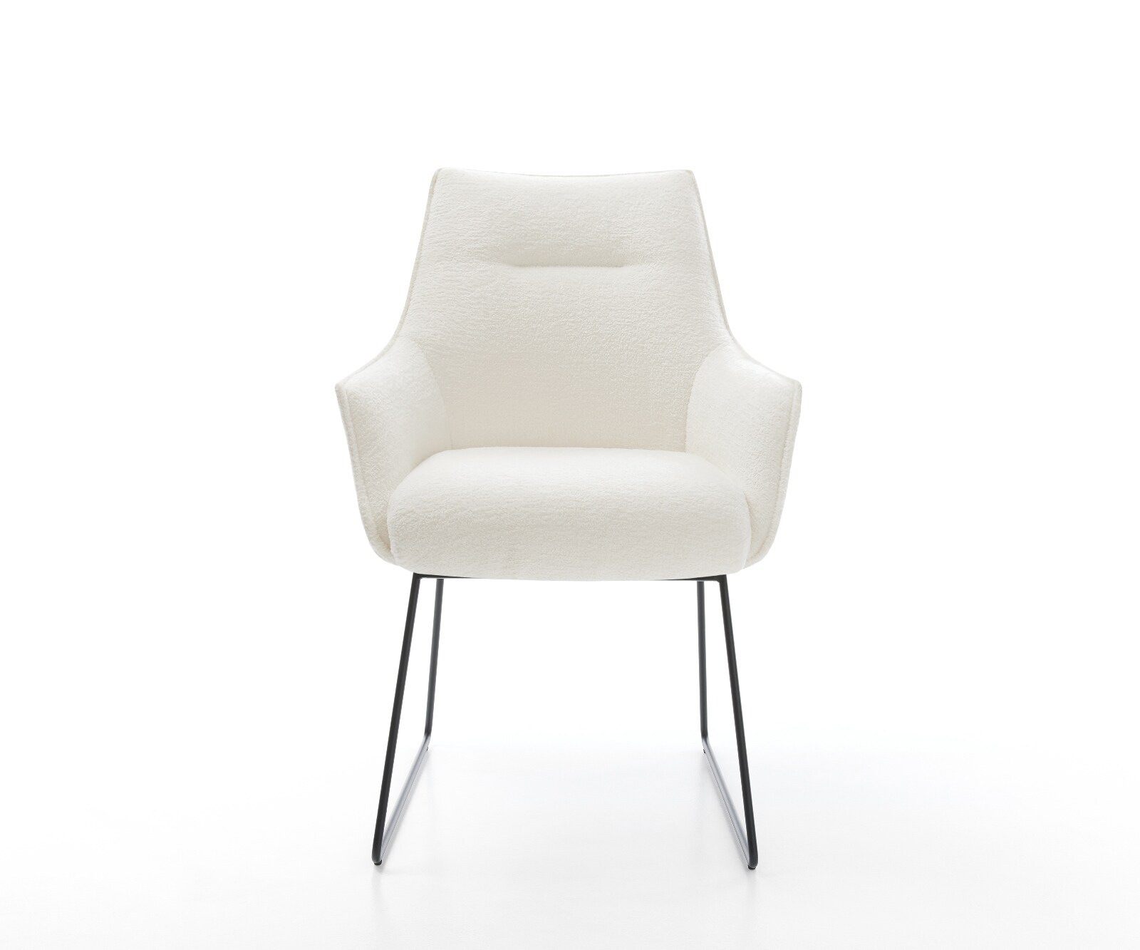 Esszimmerstuhl Alja-Flex mit Armlehnen Bouclé Soft Beige Kufengestell Schwarz Taschenfederkern 1