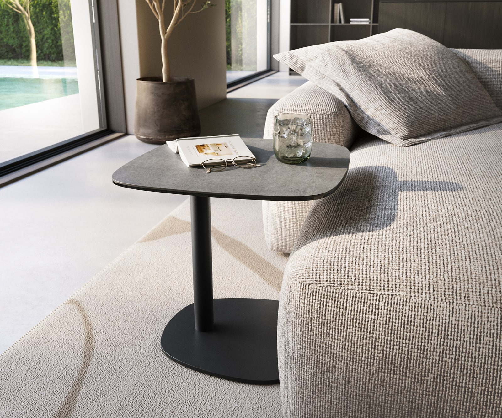 Beistelltisch Edge Boot 50x50 cm Keramik Beton Grau Eleny Metall Schwarz