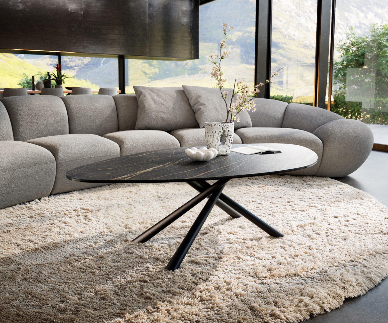 Couchtisch Edge Organisch 140x76 cm Keramik Laminam® Noir Desir Braun Sarity Metall Schwarz 1