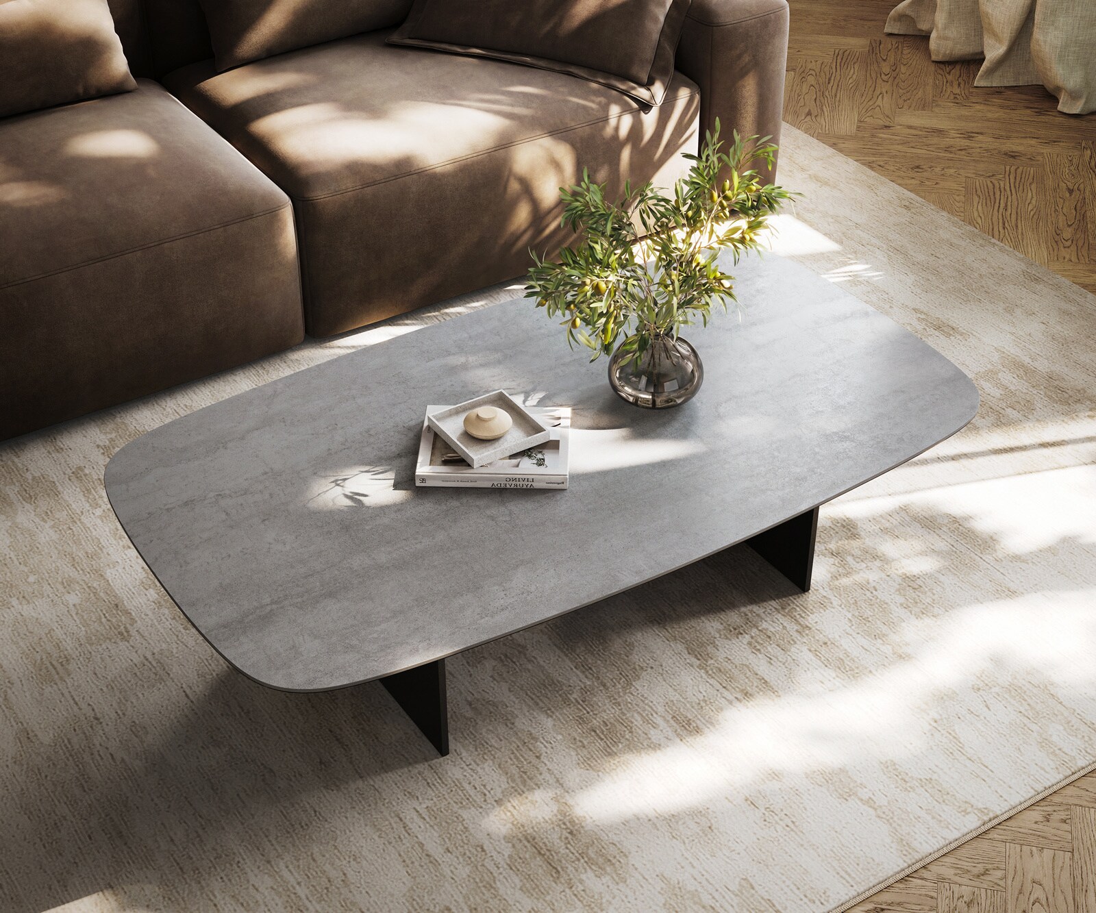 Couchtisch Edge Boot 140x80 cm Keramik Beton Grau Salto Metall Schwarz 3