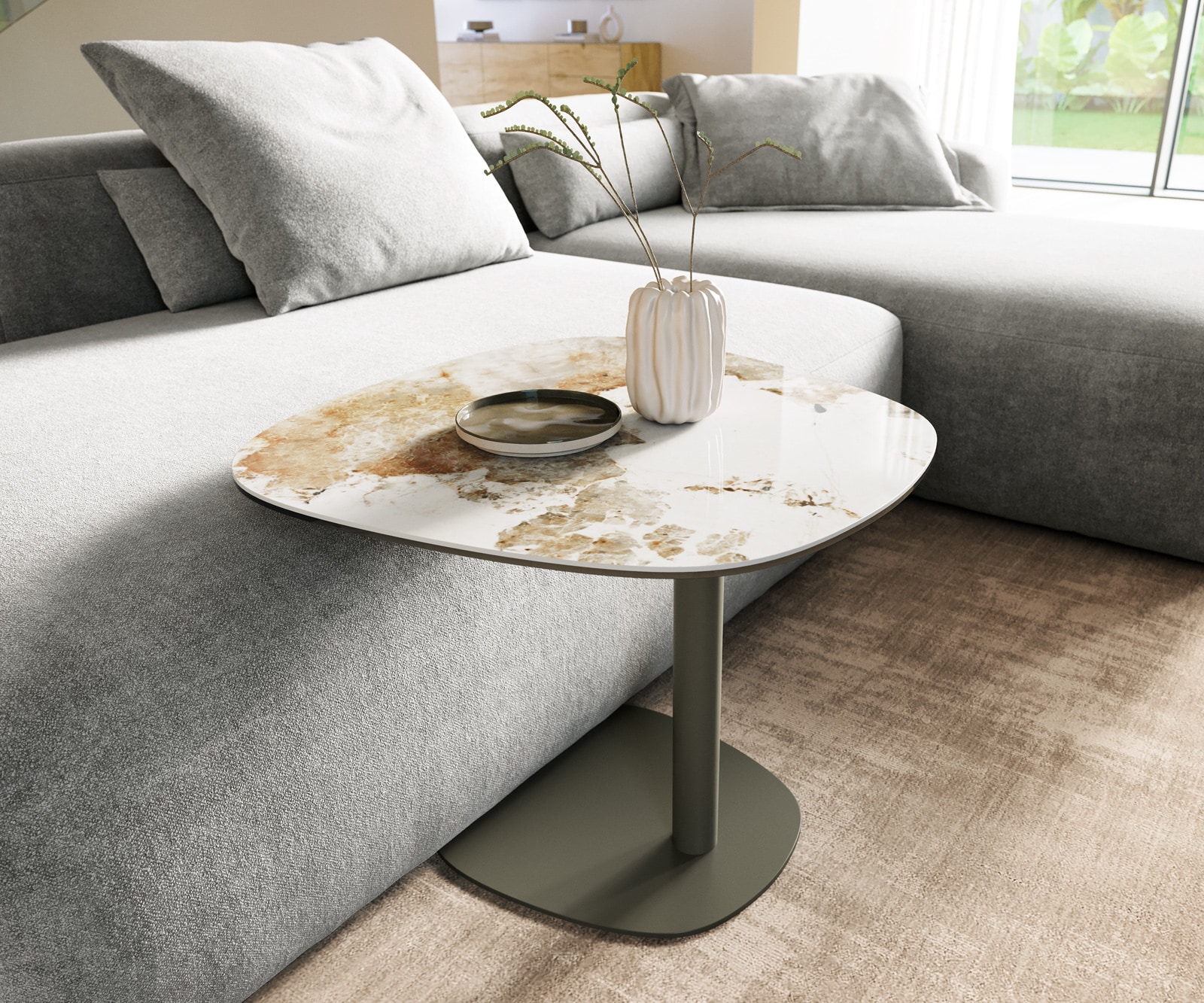 Beistelltisch Edge Boot 60x60 cm Keramik Minas Melange Eleny Metall Effektfinish Titan