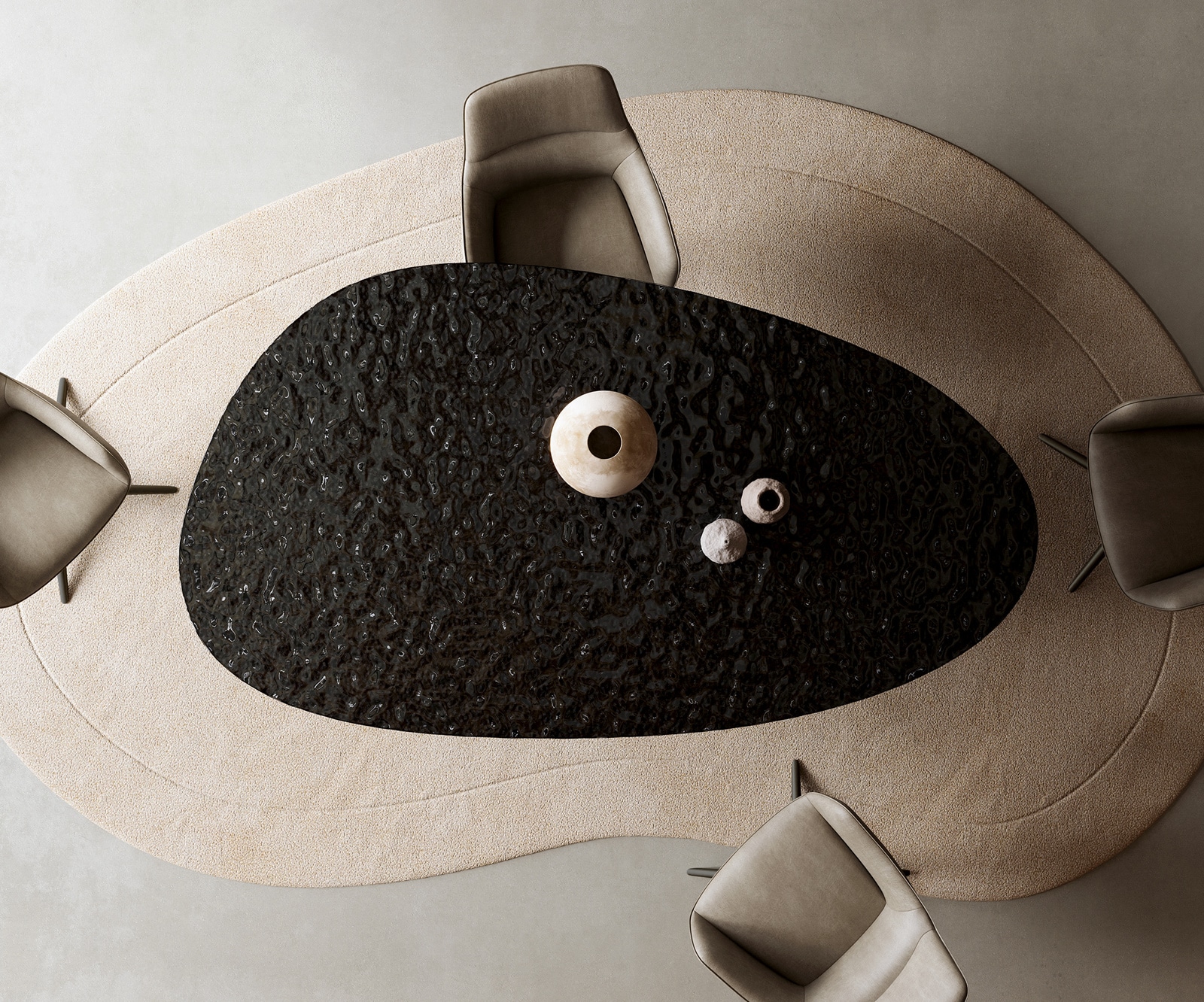 Esstisch Edge Oval 220x120 Reliefglas Rauchschwarz 3D-Design Zenthara kantig Metall Schwarz 6