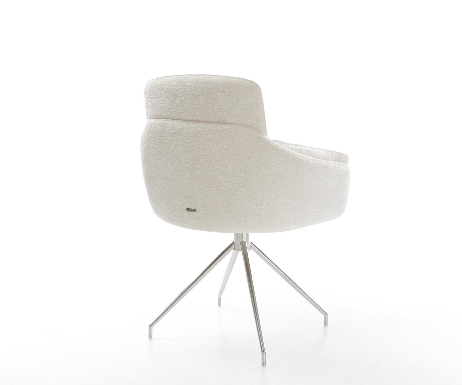 Esszimmerstuhl Luan-Flex mit Armlehnen Bouclé Soft Beige Kreuzgestell konisch Edelstahl 5