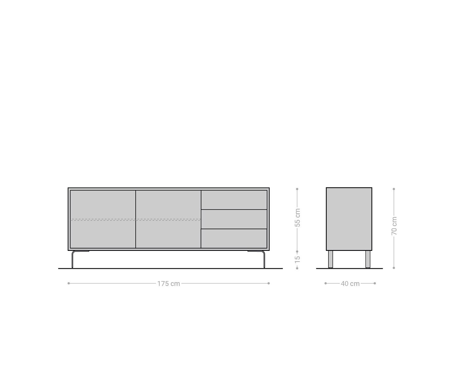 Sideboard Fevo 175 cm Akazie Natur 2 Türen 3 Schubfächer L-Fuß 6
