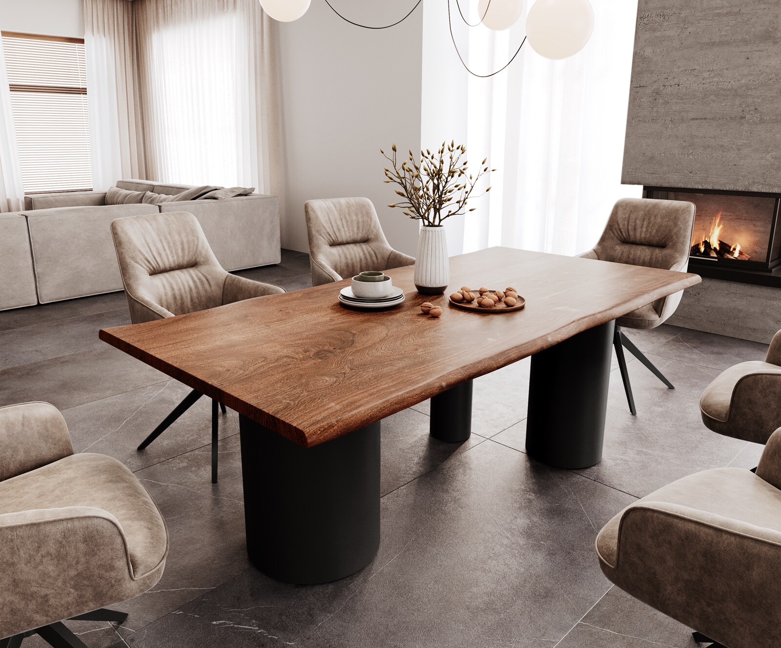 Esstisch Edge 200x100 Akazie Braun Troa Metall Schwarz Live-Edge