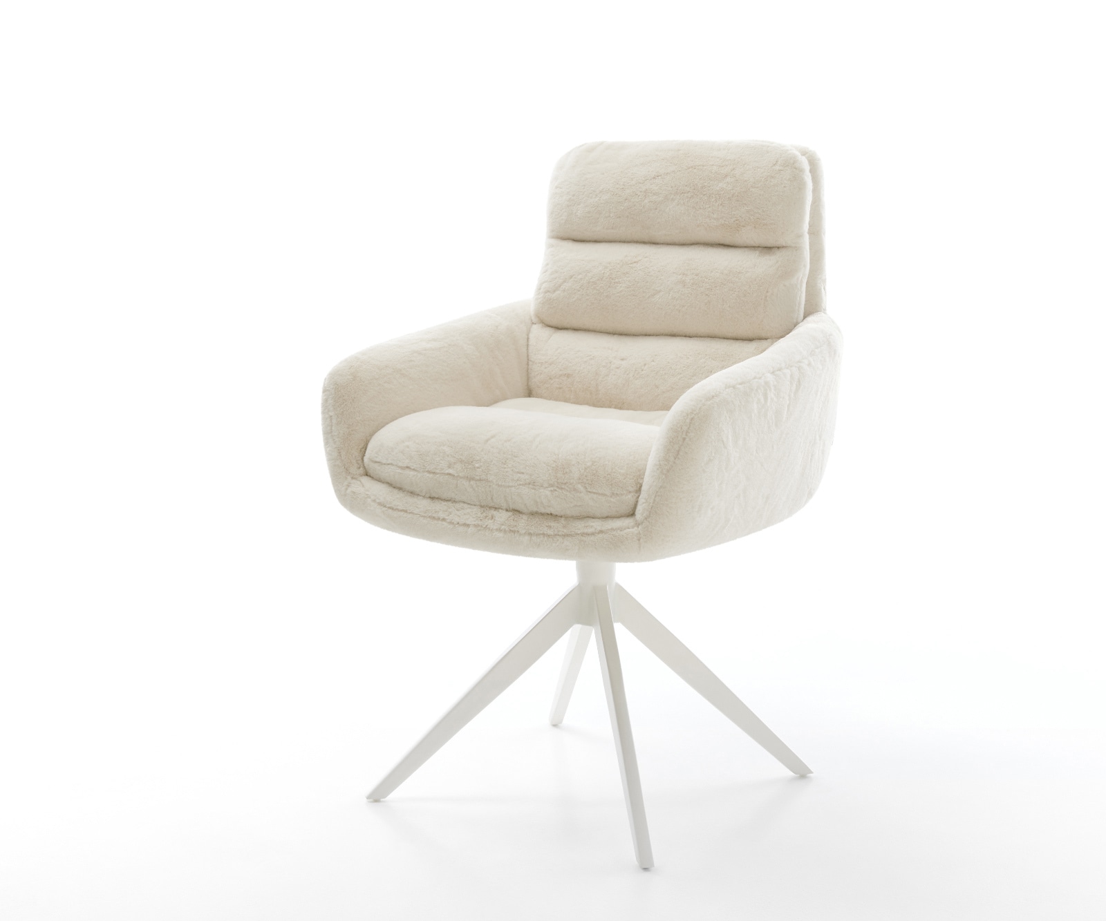 Drehstuhl Abelia-Flex mit Armlehnen Plüsch Creme-Weiß Kreuzgestell breit Weiß 360° drehbar Wippfunktion