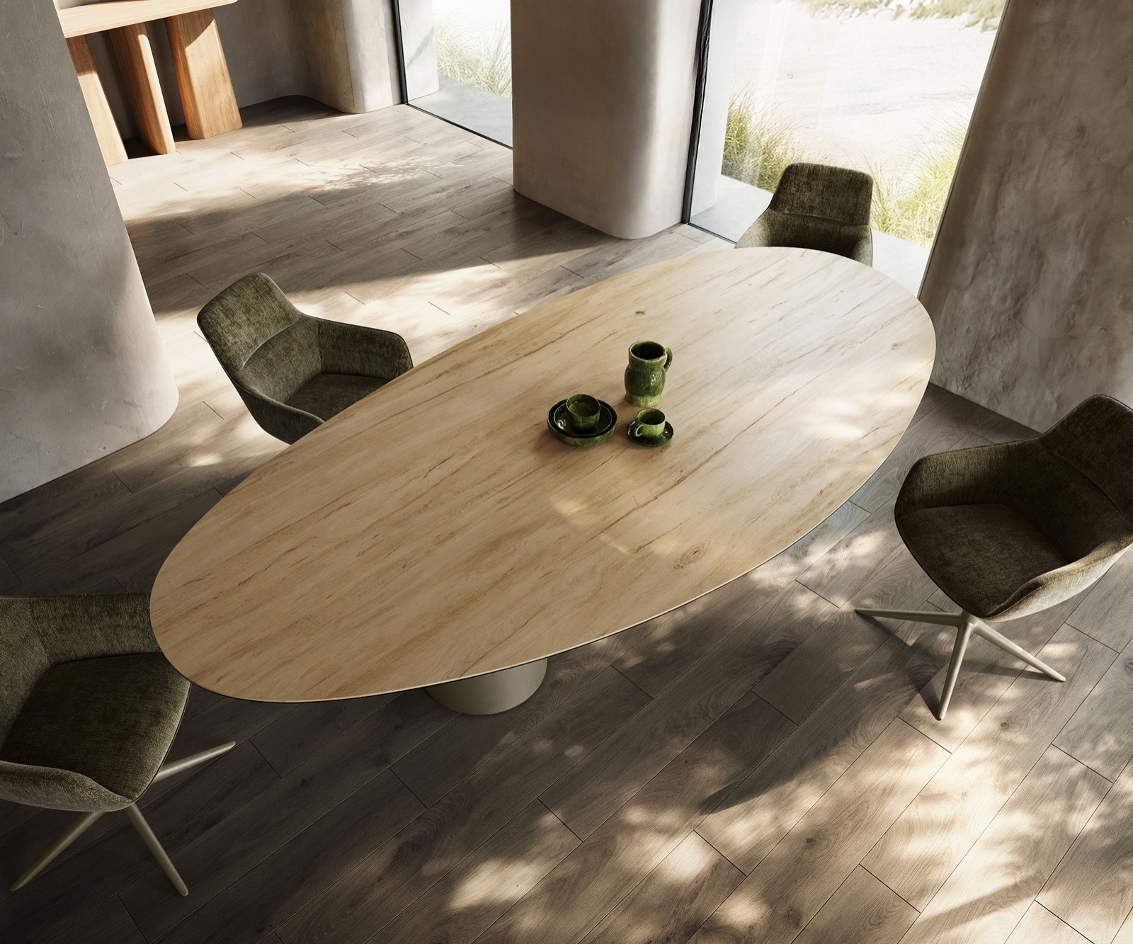 Esstisch Edge Oval 280x130 Keramik Laminam® Sabbia Eichefarbig Troa Metall Effektfinish Titan 4