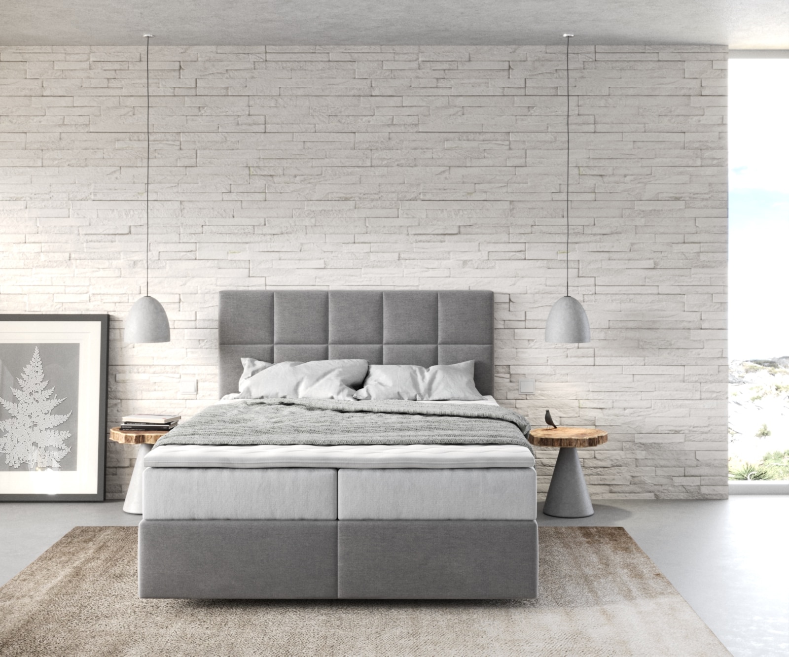 Boxspringbett Dream-Fine 140x200 cm Mikrofaser Grau mit TFK Matratze und Visco Topper 1 Boxspringbett Dream-Fine 140x200 cm Mikrofaser Grau mit TFK Matratze und Visco Topper 1