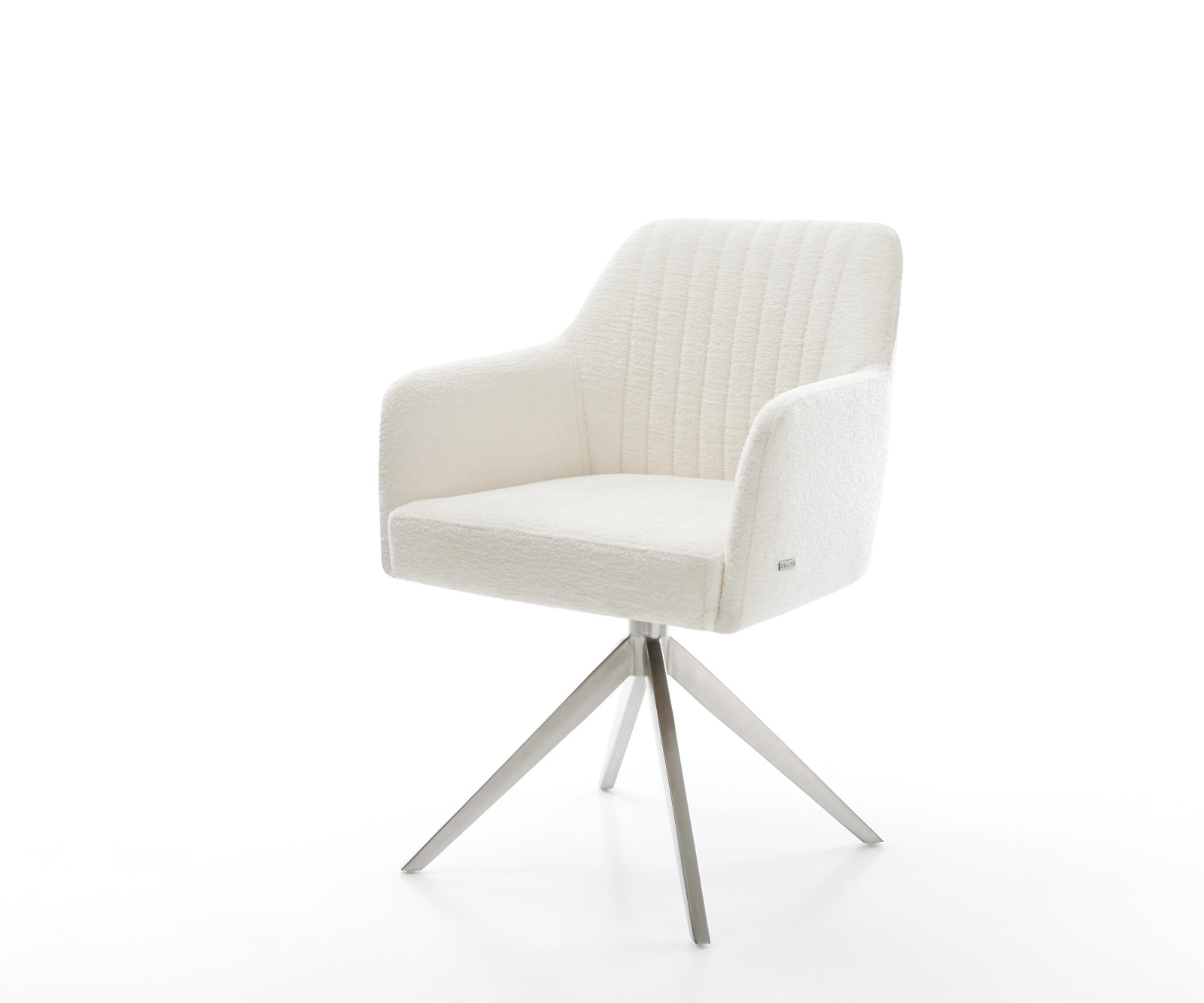 Drehstuhl Greg-Flex Bouclé Soft Beige Kreuzgestell breit Edelstahl 360° drehbar Wippfunktion Taschenfederkern