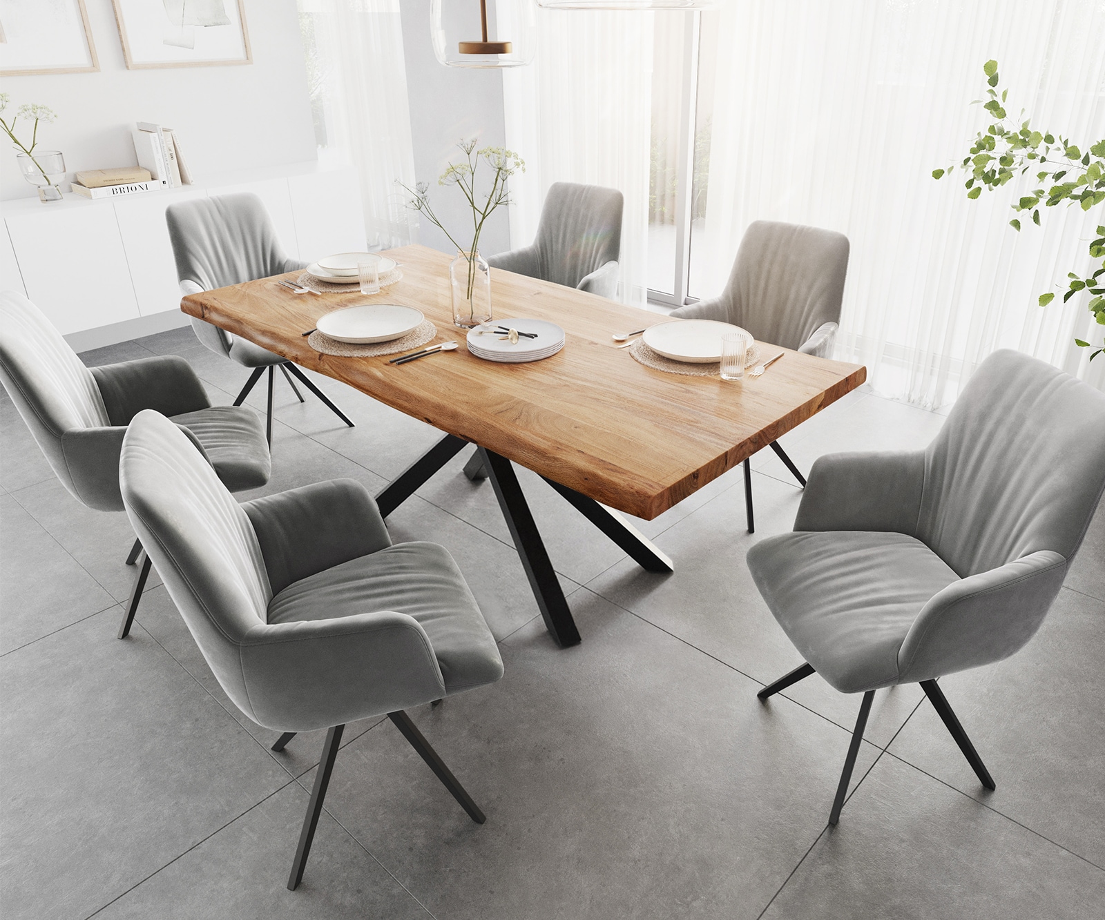 Esstisch Edge 200x100 XL Akazie Natur Kreuzgestell Rechteck Schwarz Live-Edge 5 Esstisch Edge 200x100 XL Akazie Natur Kreuzgestell Rechteck Schwarz Live-Edge 5