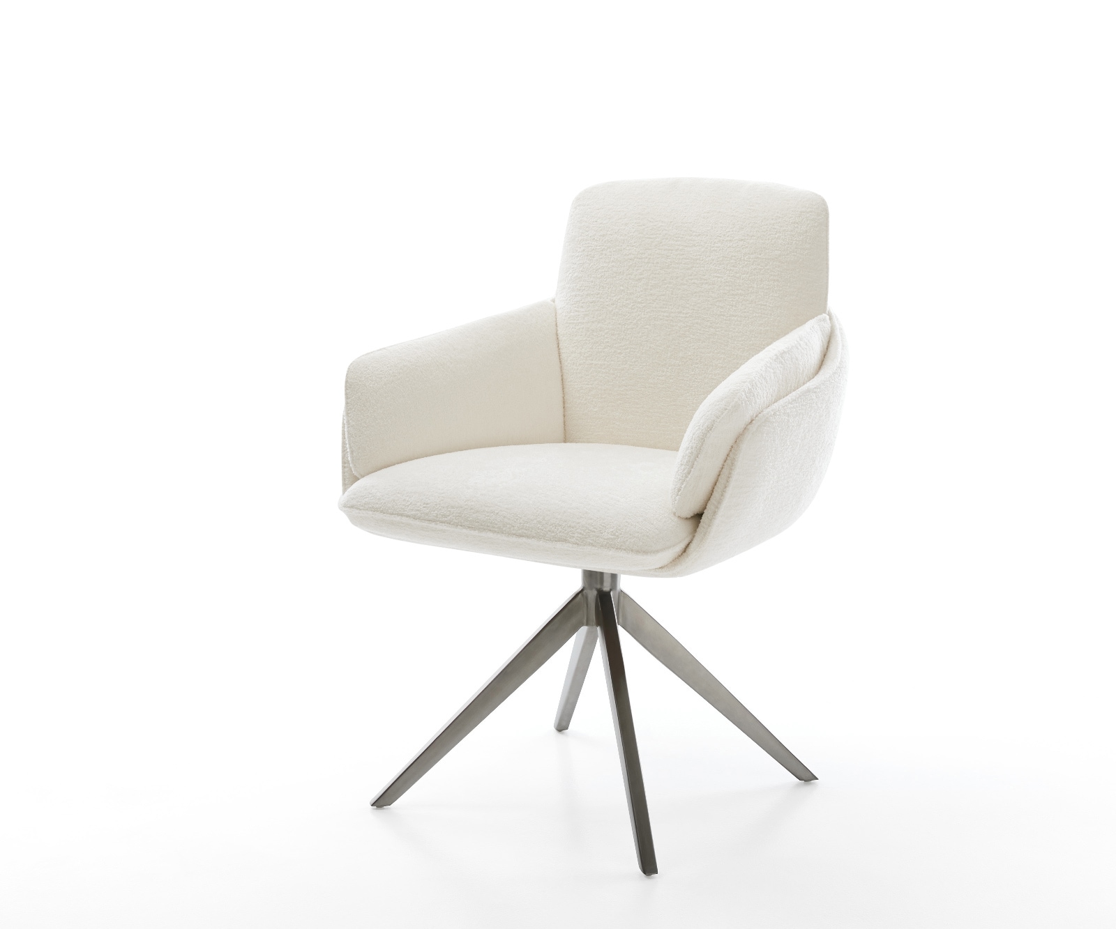 Drehstuhl Luan-Flex mit Armlehnen Bouclé Soft Beige Kreuzgestell breit Graphit 360° drehbar Wippfunktion