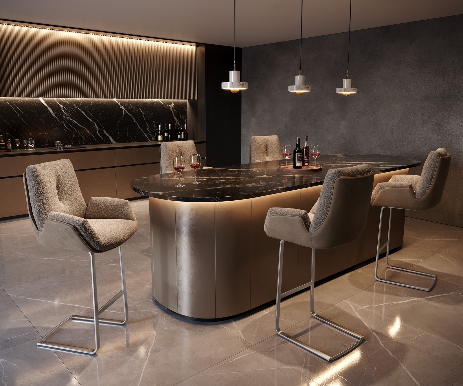 Barstuhl Clea-Flex Materialmix Schlamm Freischwinger Flach Edelstahl 4