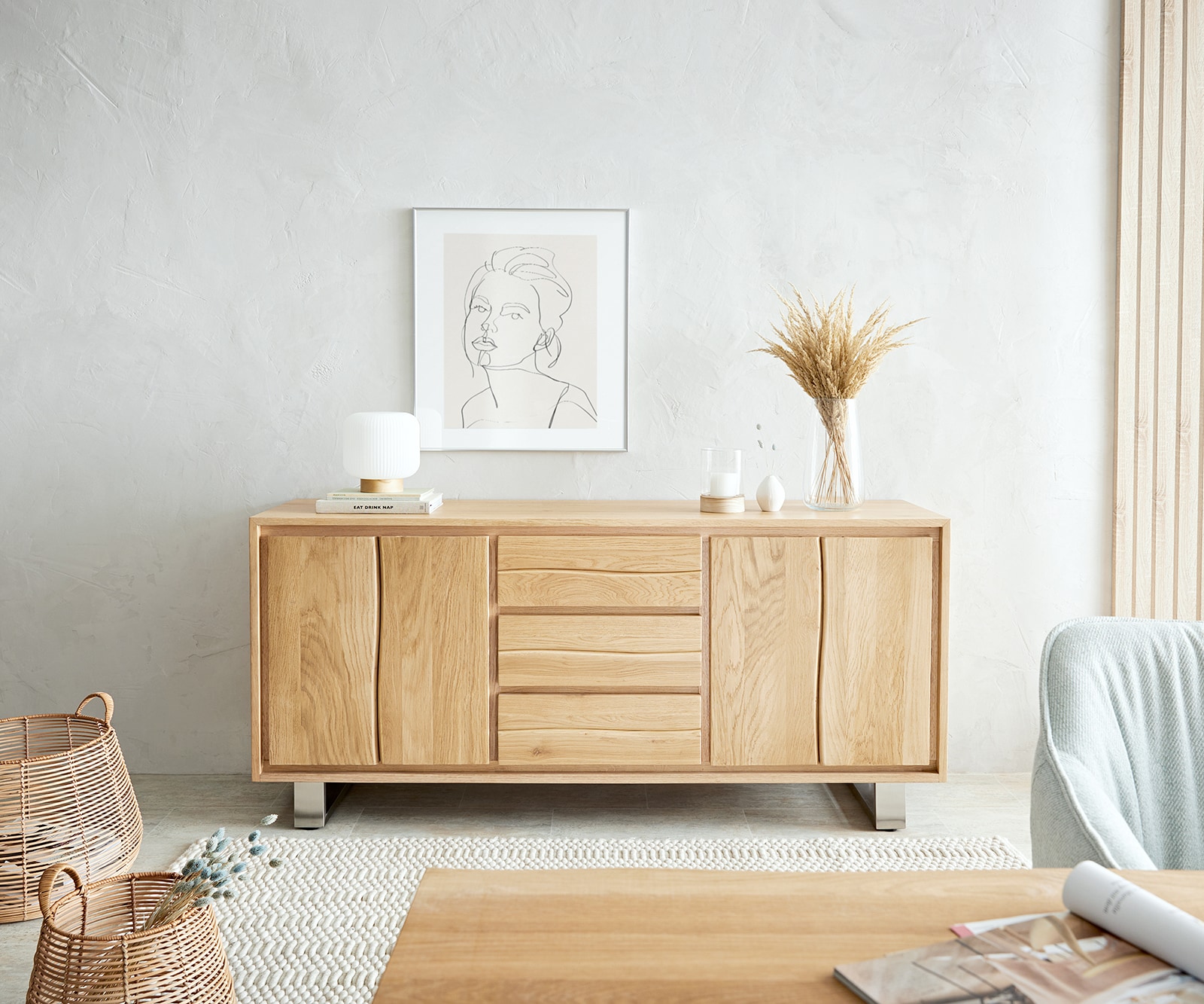 Sideboard Live-Edge 170 cm Eiche Natur 3 Schübe 4 Türen 3 Sideboard Live-Edge 170 cm Eiche Natur 3 Schübe 4 Türen 3