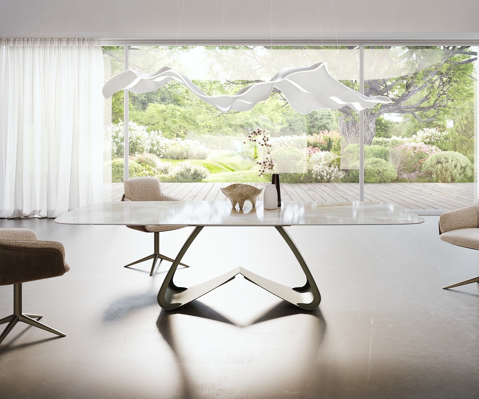 Esstisch Edge Boot 270x120 cm Keramik Iris FMG Onice Grigio W-Gestell Metall Effektfinish Titan 2