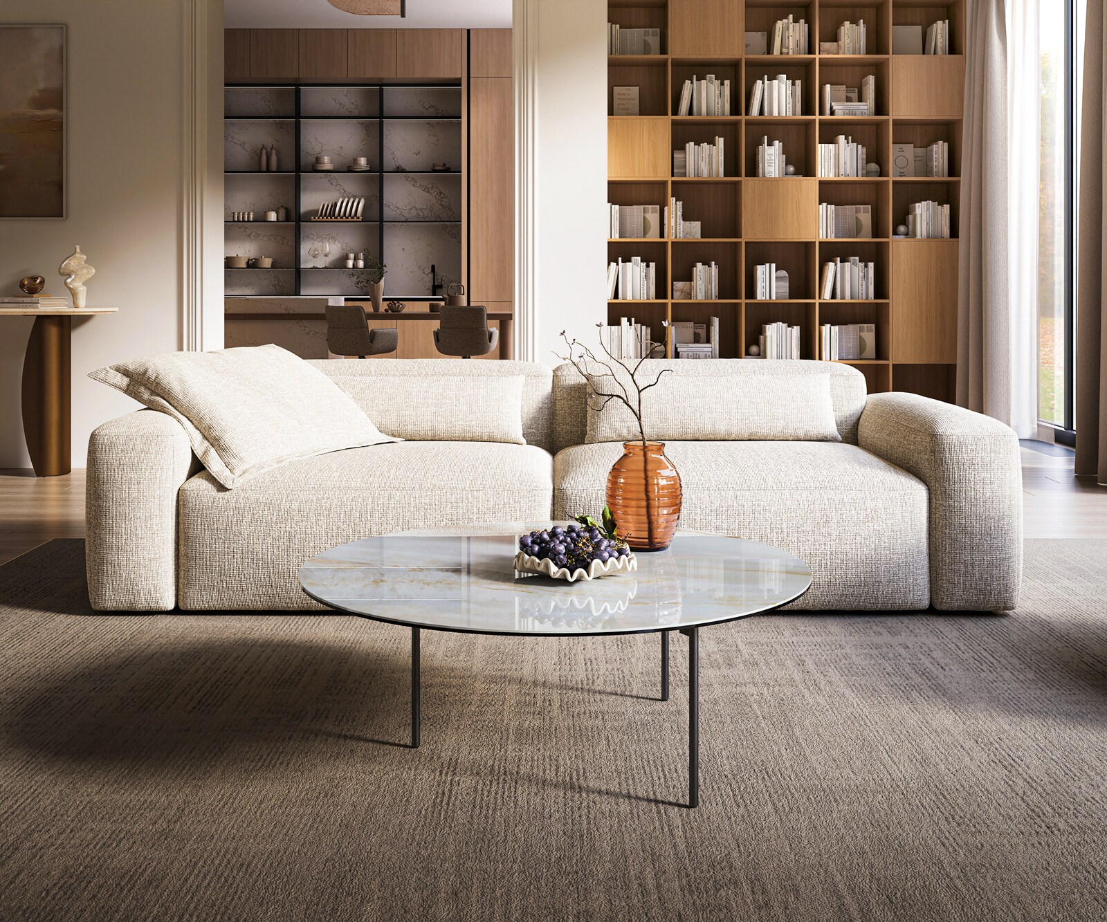 Couchtisch Edge Rund 100x100 cm Keramik Onyx Pearl Trive Metall Schwarz 1