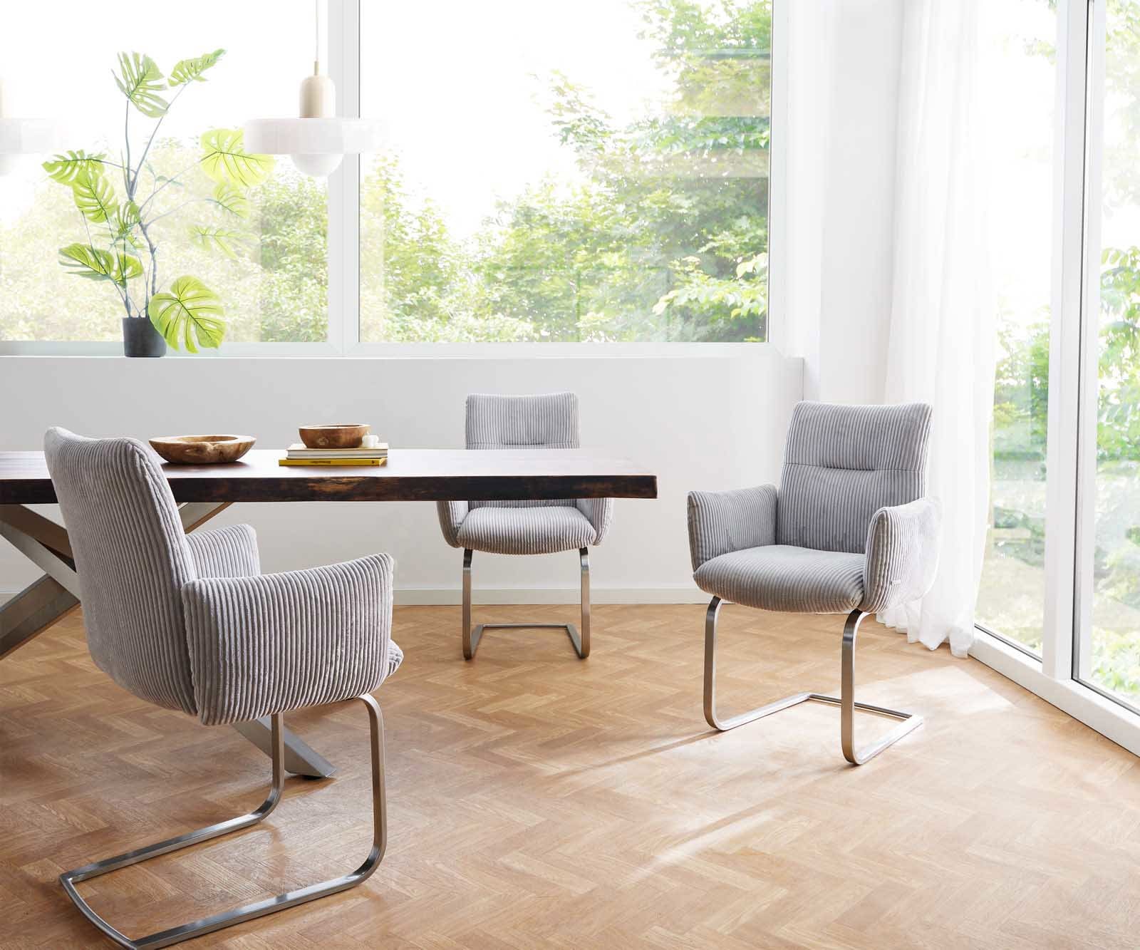 Freischwinger Jova-Flex mit Armlehnen Cord Silbergrau Freischwinger flach Edelstahl Taschenfederkern 5 Freischwinger Jova-Flex mit Armlehnen Cord Silbergrau Freischwinger flach Edelstahl Taschenfederkern 5