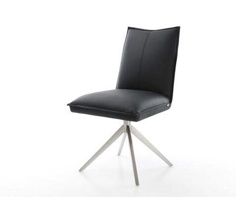 Drehstuhl Lelio-Flex Echt-Leder Schwarz Kreuzgestell breit Edelstahl 360° drehbar Wippfunktion Taschenfederkern