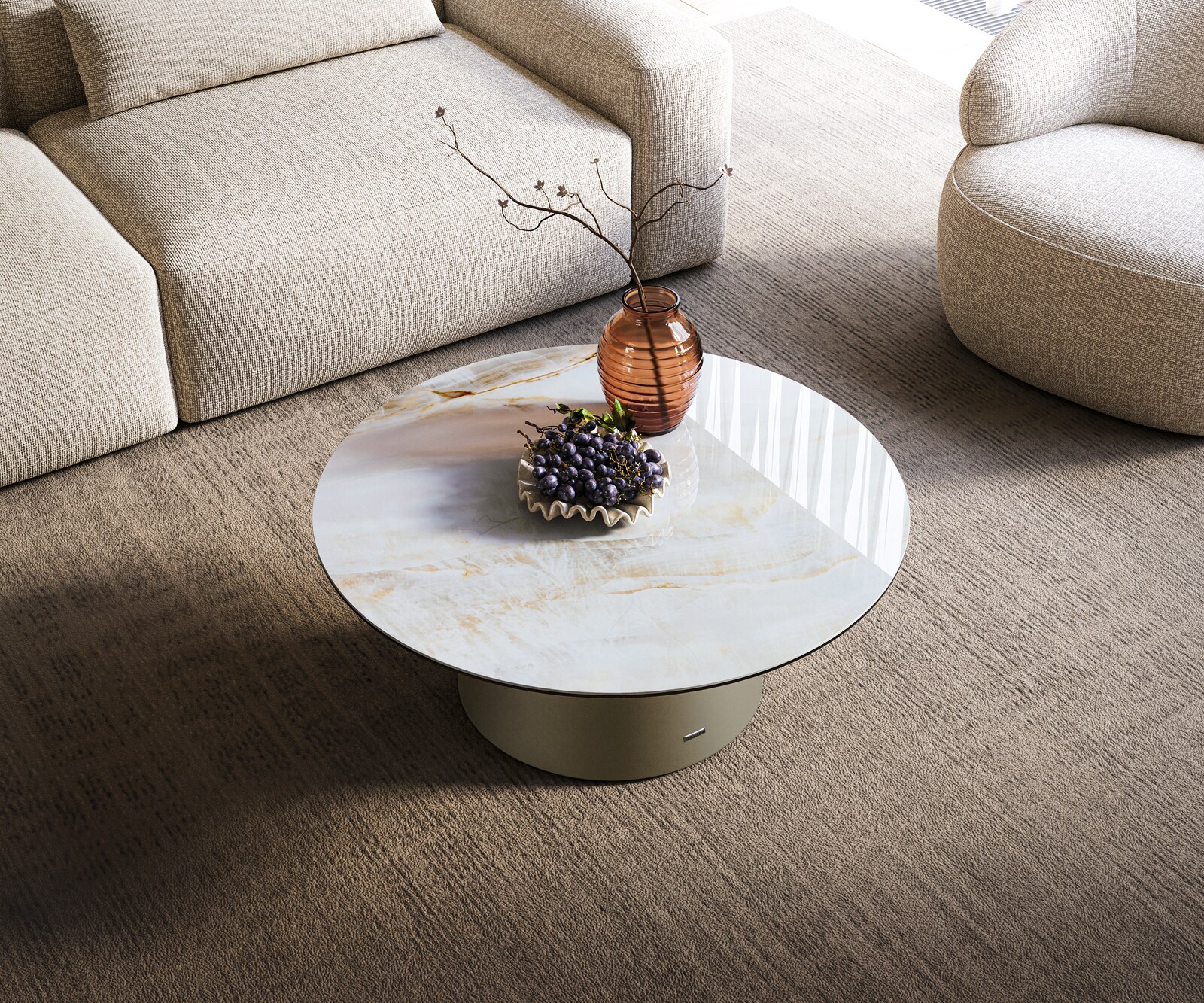 Couchtisch Edge Rund 90x90 cm Keramik Onyx Pearl Borna Effektfinish Titan 3