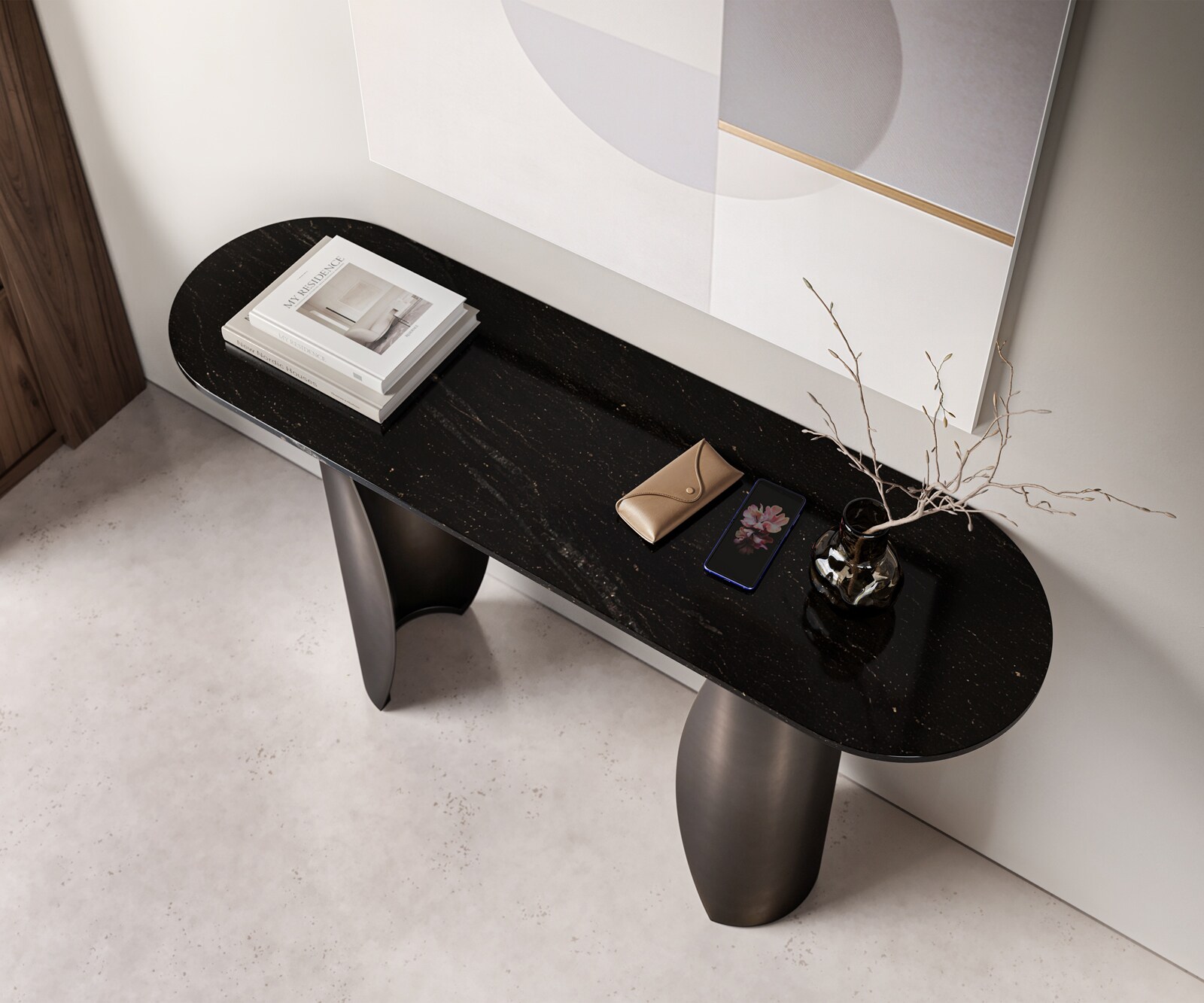 Konsolentisch Solena 135x40 cm Marmor Schwarz Silber Metall Black Antique 4