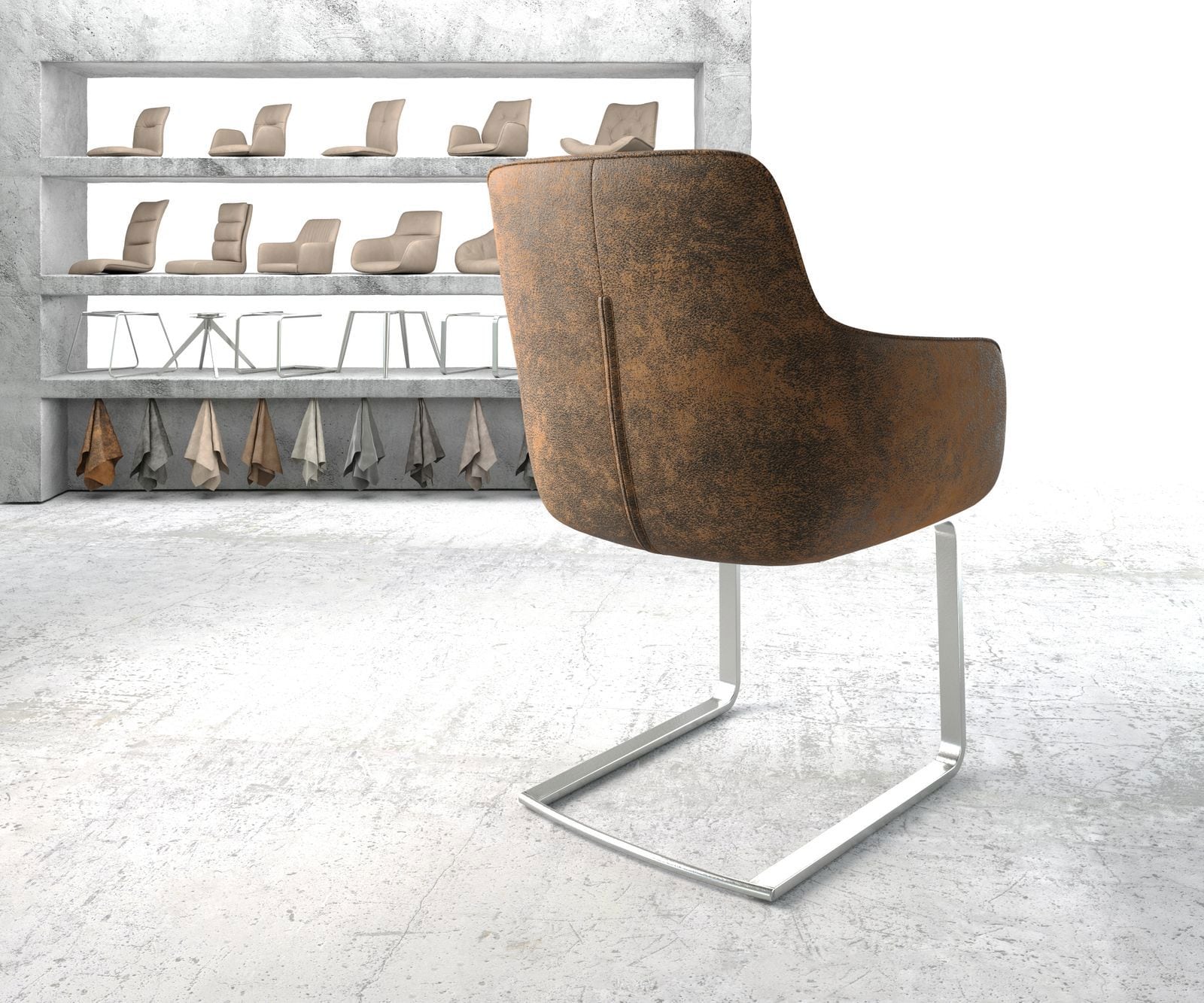 Schwingstuhl Pejo-Flex Braun Antik Freischwinger flach Edelstahl 3 Schwingstuhl Pejo-Flex Braun Antik Freischwinger flach Edelstahl 3