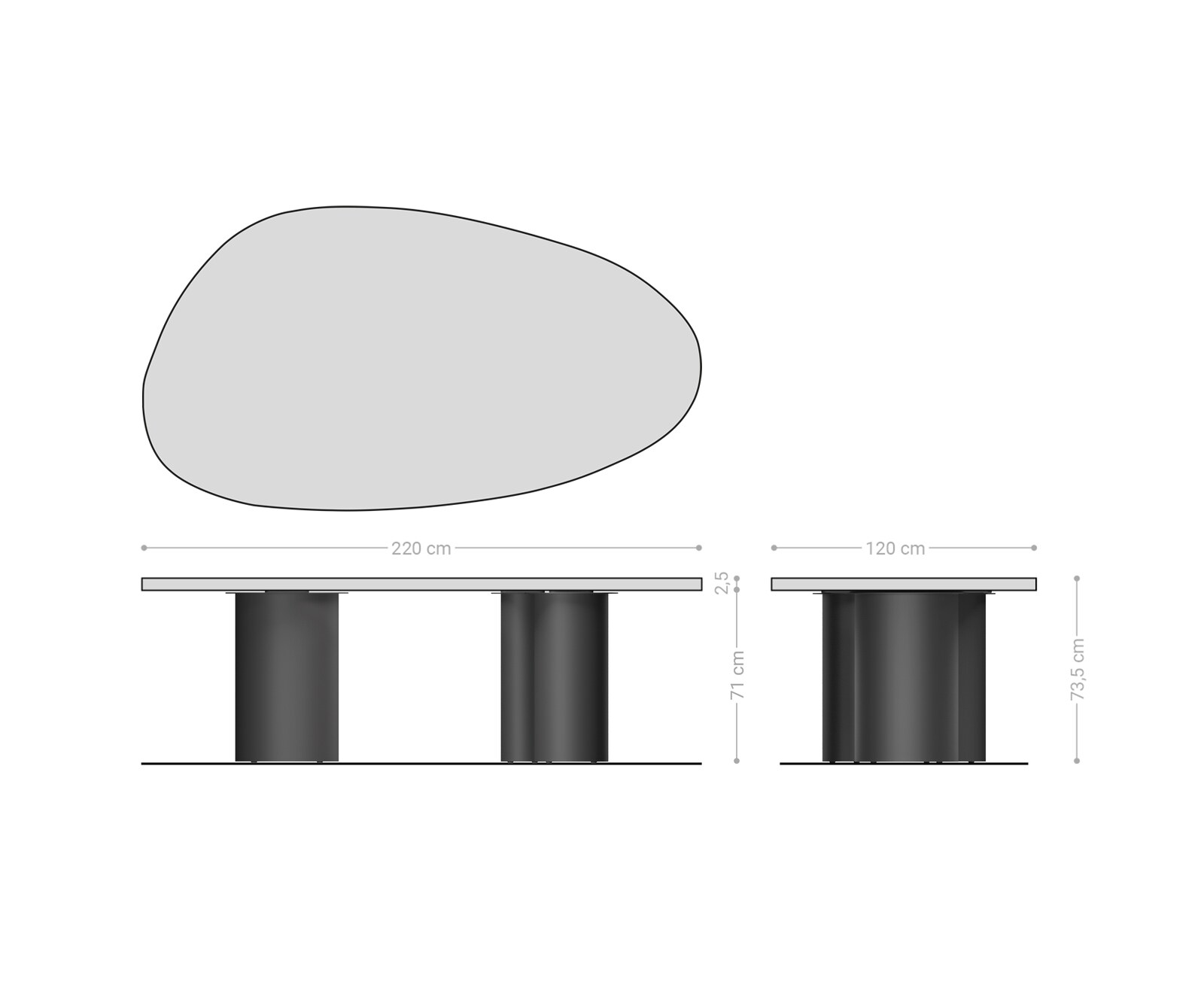 Esstisch Edge Oval 220x120x2,5 Eiche Natur Troa Metall Schwarz Flow-Edge 6