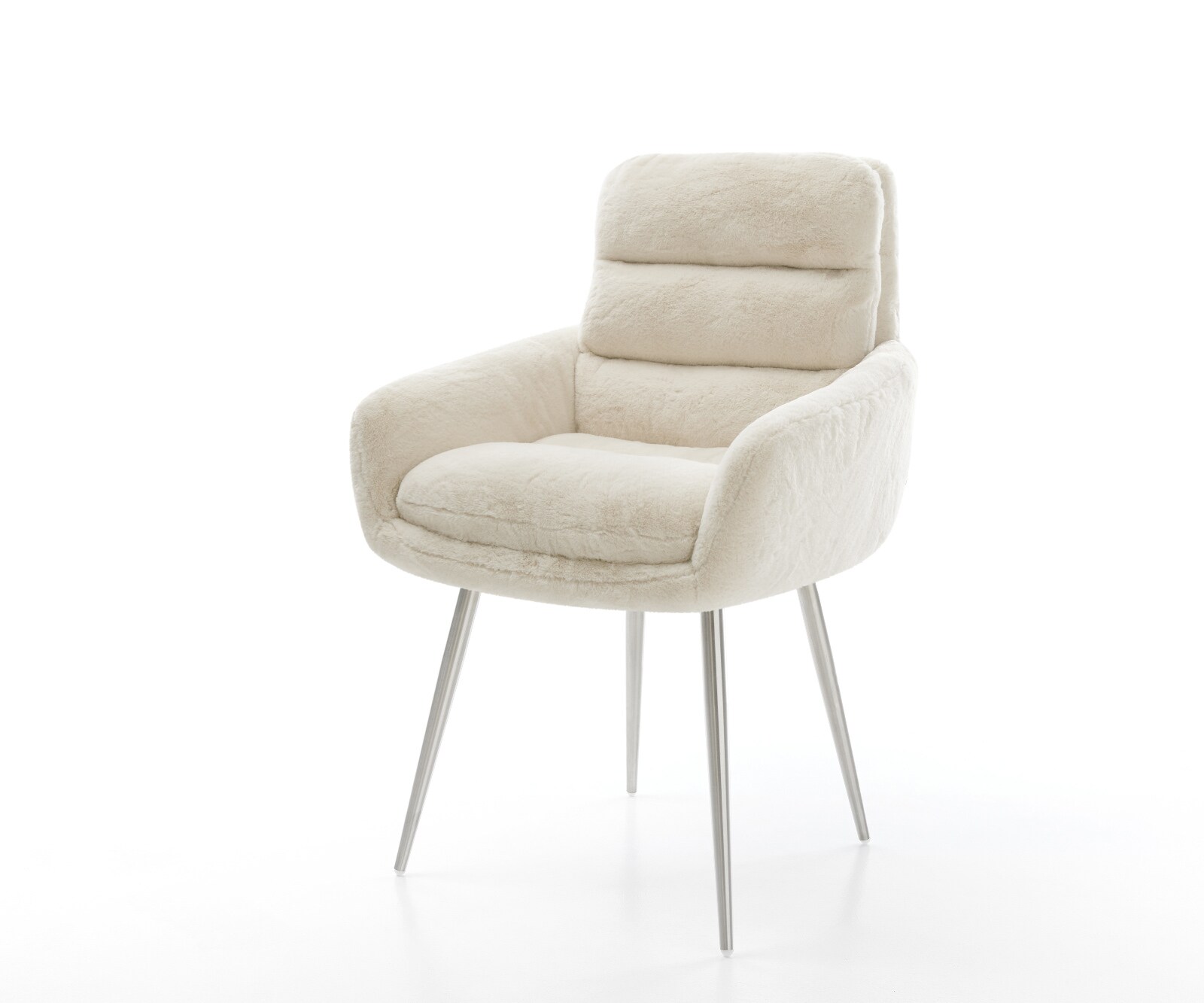 Esszimmerstuhl Abelia-Flex mit Armlehnen Plüsch Creme-Weiß 4-Fuß konisch Edelstahl