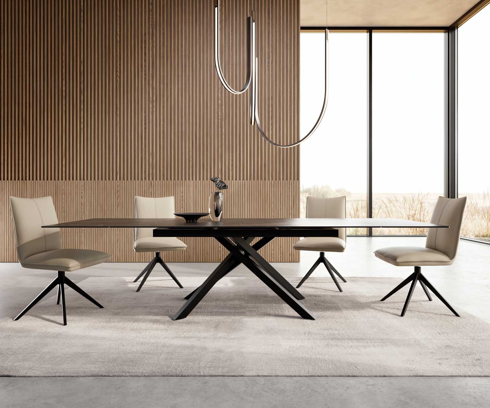 Esstisch Edge 200-300x100 Keramik Laminam®Noir Desir Braun Kreuzgestell Rechteck Schwarz ausziehbar 1