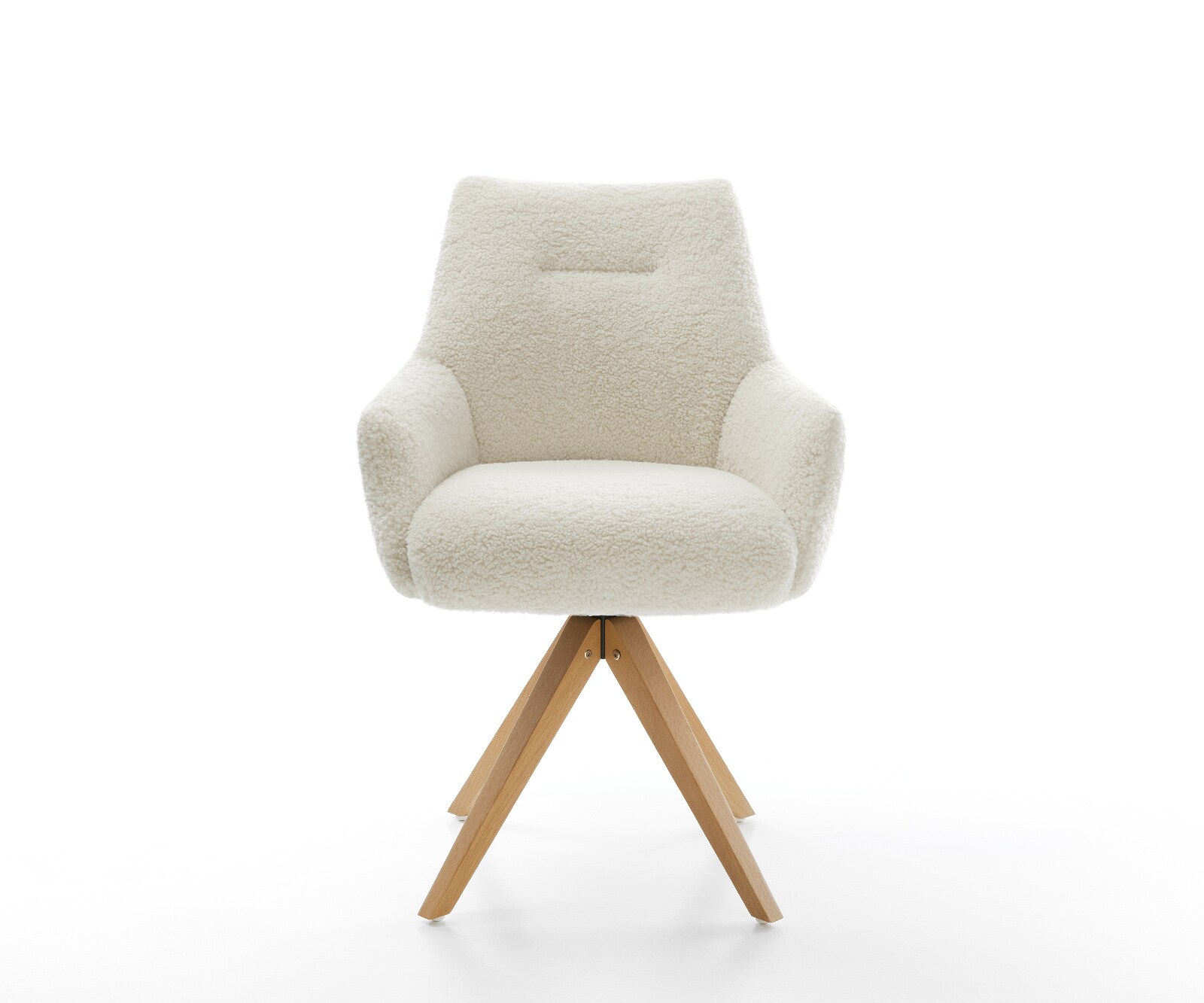 Drehstuhl Alja-Flex mit Armlehnen Teddystoff Beige Holzgestell kantig Natur 180° drehbar Taschenfederkern 2