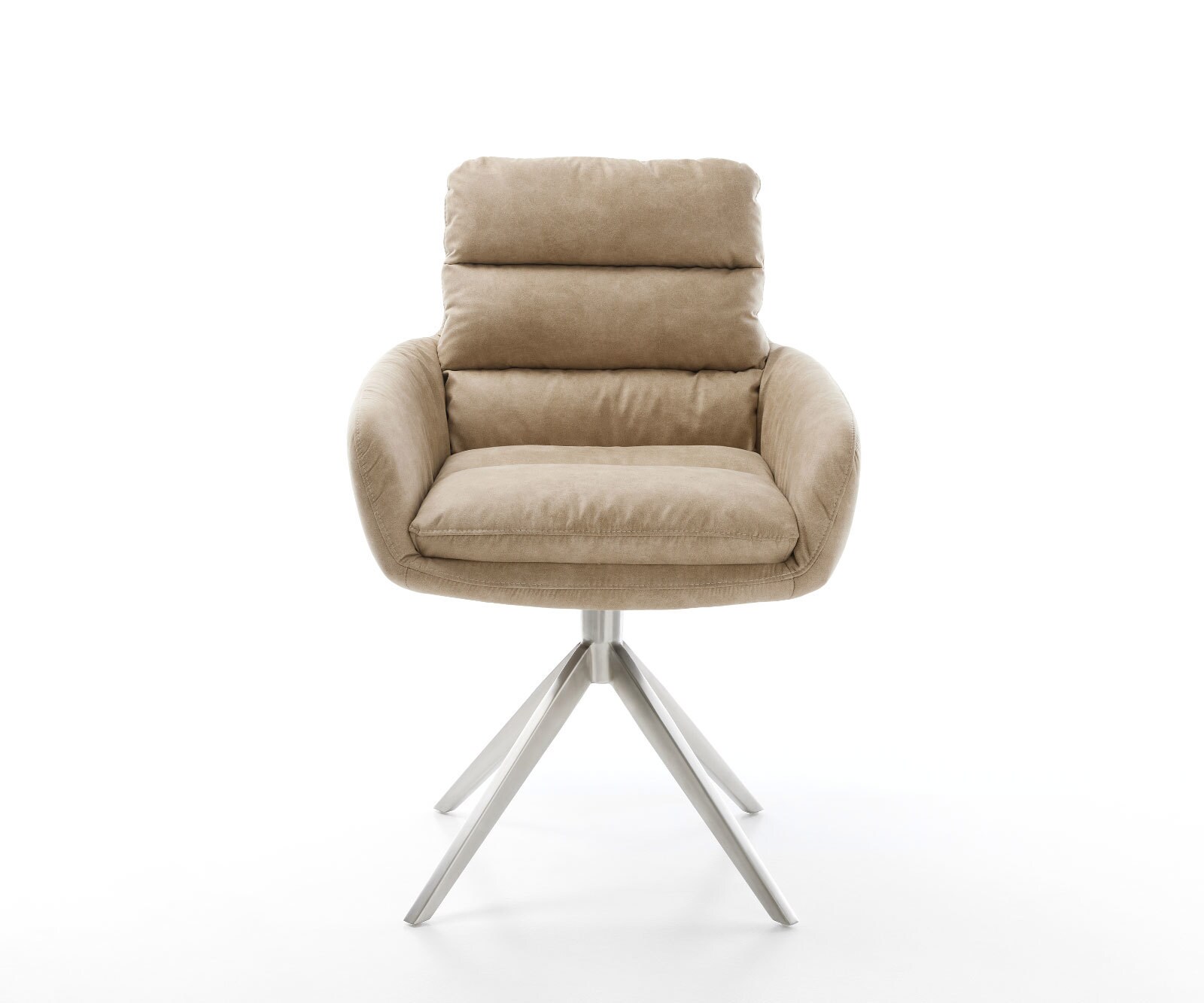 Esszimmerstuhl Abelia-Flex mit Armlehnen Mikrofaser Beige Vintage Kreuzgestell breit Edelstahl 1