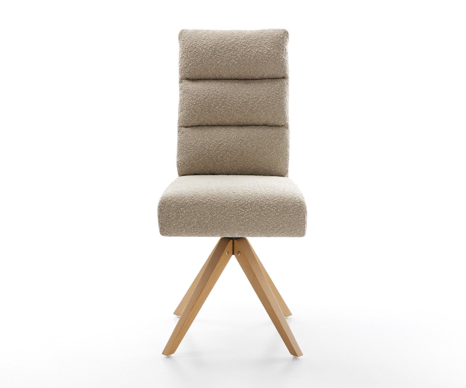 Drehstuhl Pela-Flex Bouclé Schlamm Holzgestell kantig Natur 360° drehbar Taschenfederkern 1