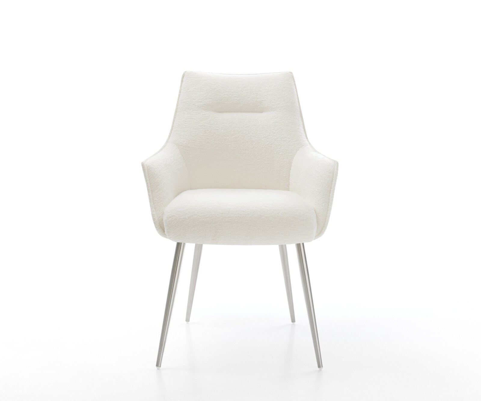 Esszimmerstuhl Alja-Flex mit Armlehnen Bouclé Soft Beige 4-Fuß konisch Edelstahl Taschenfederkern 1