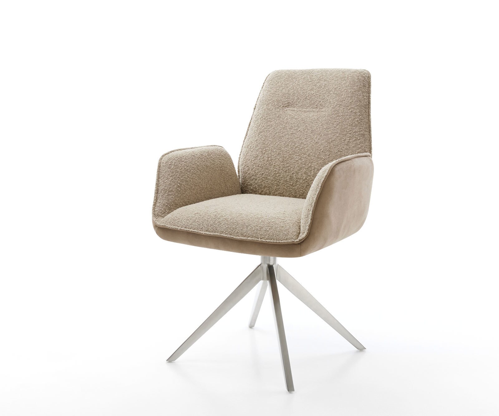 Chaise-pivotante Zoa-Flex tissu mixte couleur boue pied croisé large acier inoxydable brossé pivotement sur 360° fonction bascule ressorts ensachés — vue 3