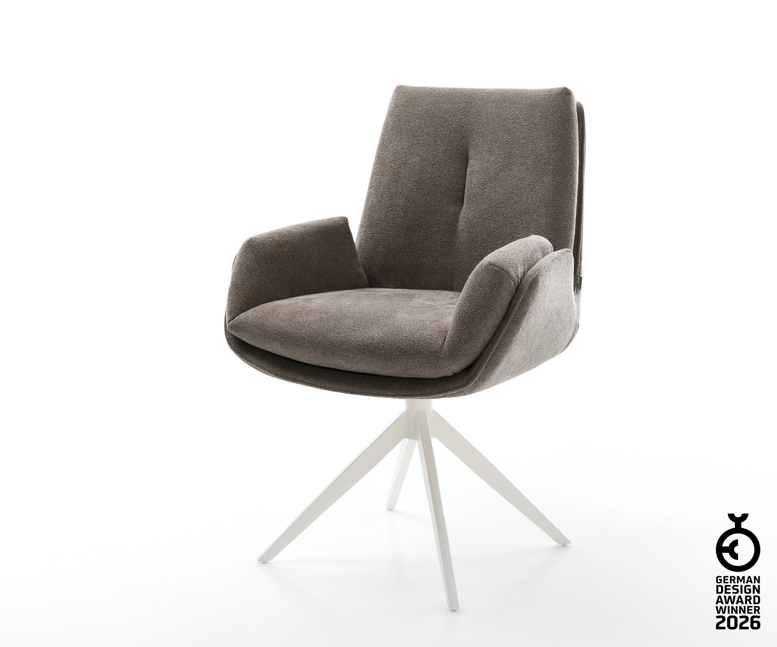 Drehstuhl Clea-Flex Strukturstoff Soft Taupe Kreuzgestell breit Weiß 360° drehbar Wippfunktion 1