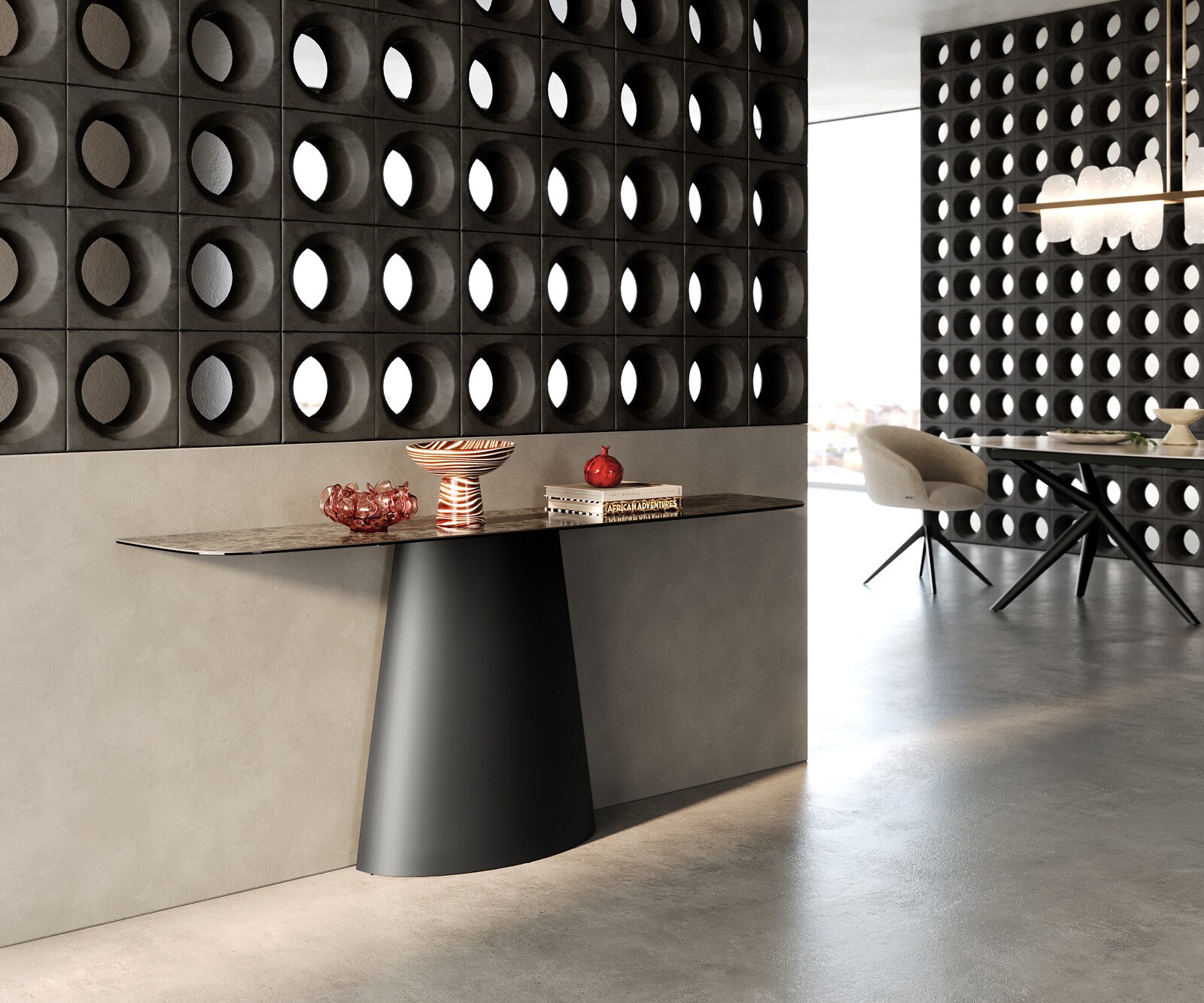Konsolentisch Edge Boot 180x40 cm Keramik Emperador Extra Lucidato Dunkelbraun Conos Metall Schwarz 6