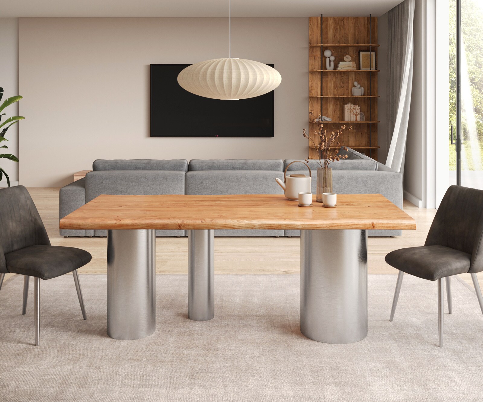 Esstisch Edge 200x100 XL Akazie Natur Troa Edelstahl gebürstet Live-Edge 1
